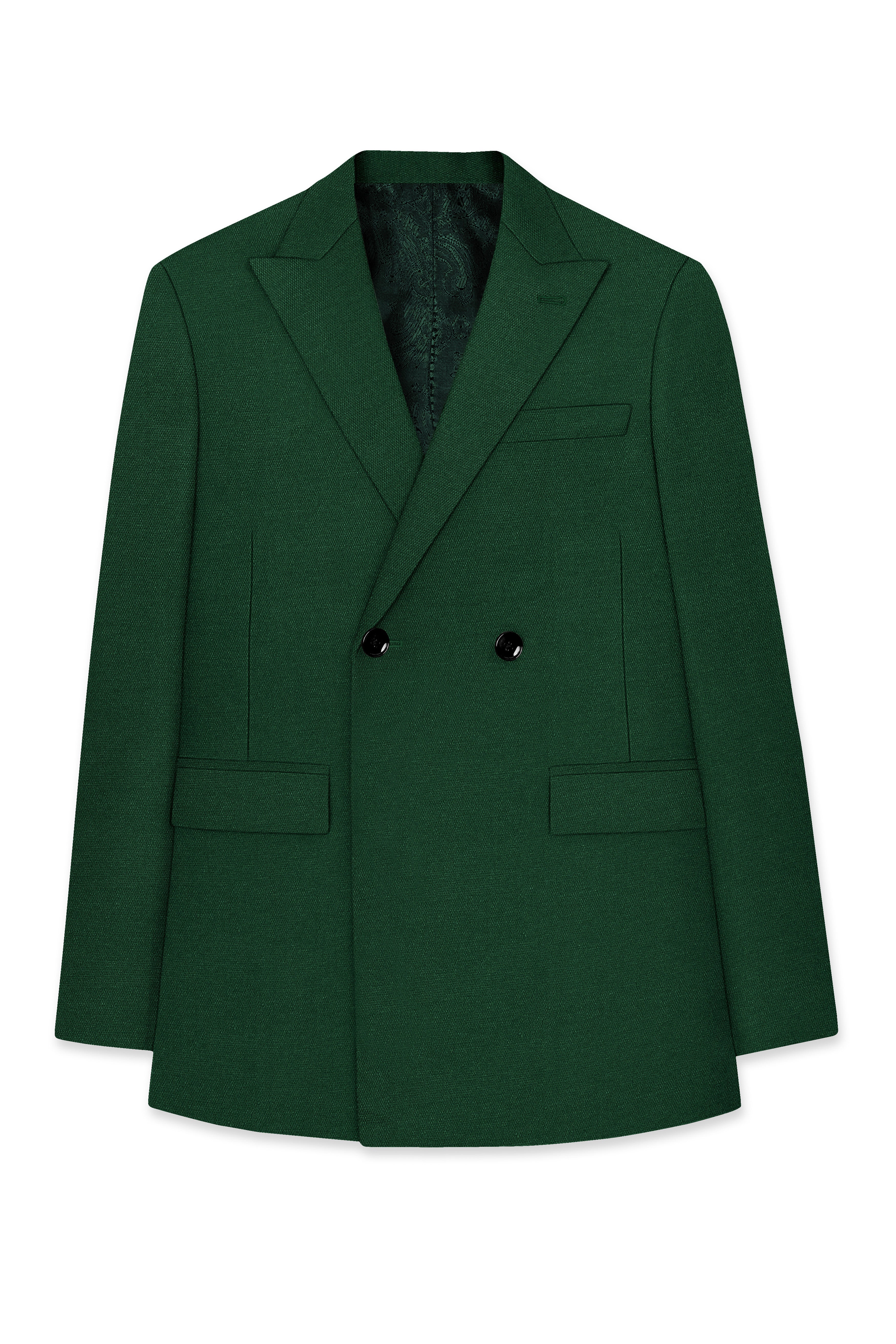 Basil Green Textured Premium wool blend Double Breasted Blazer For