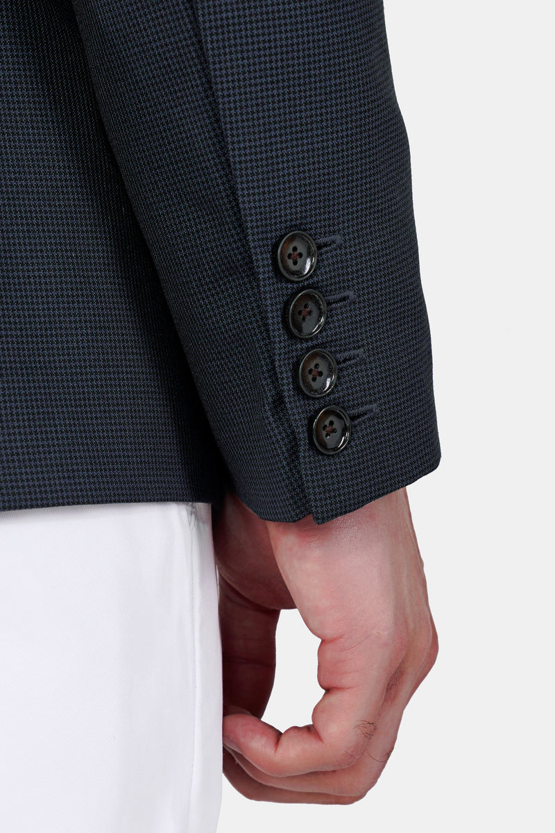 Mirage Black Houndstooth Wool Rich Double-Breasted Blazer