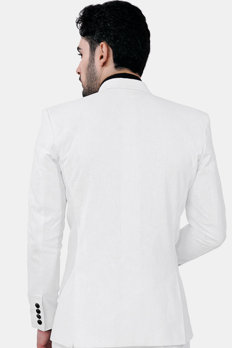 Bright White Luxurious Linen Single Breasted Blazer