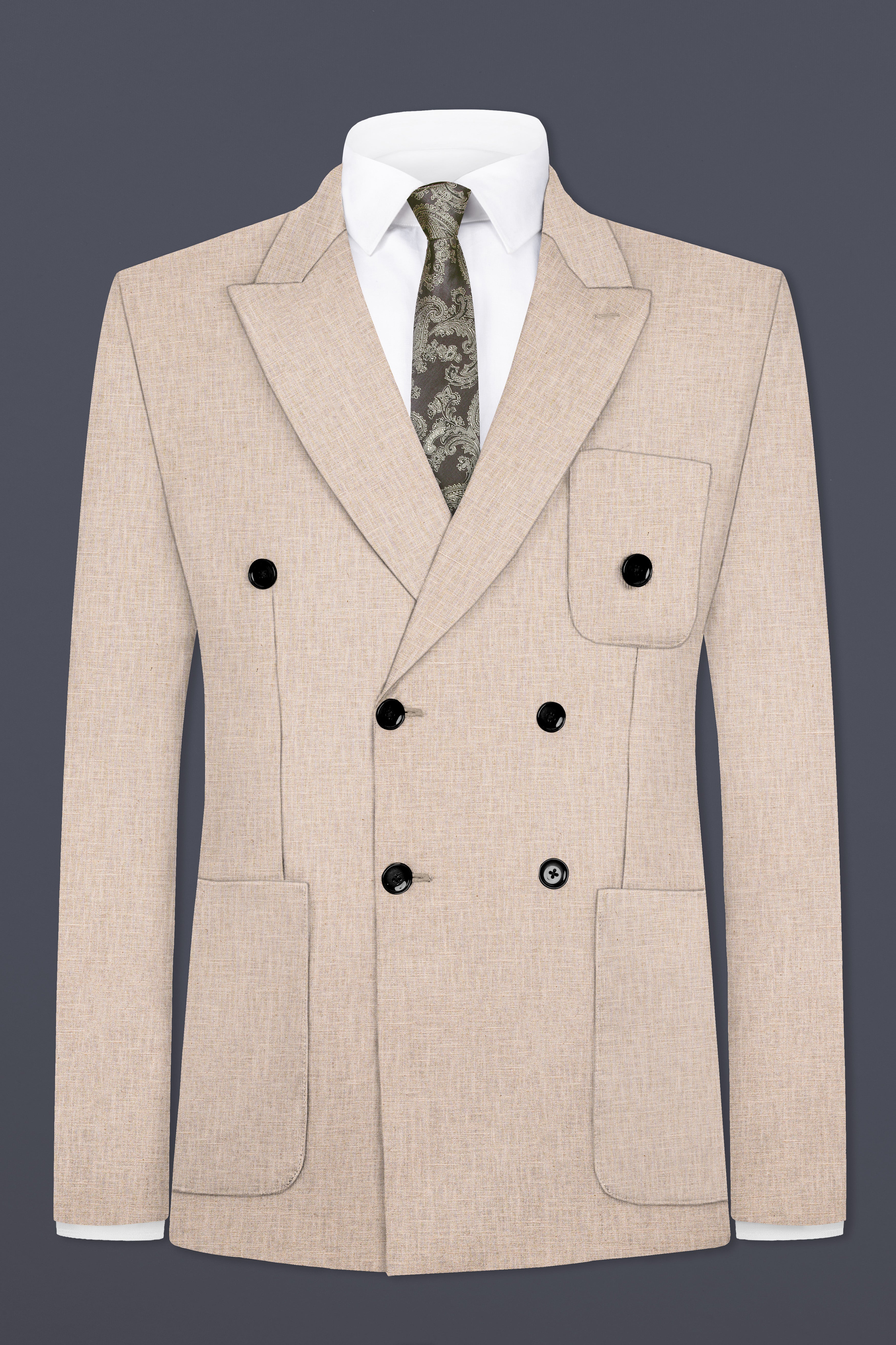 Cashmere Beige Premium Linen Double Breasted Sports Blazer