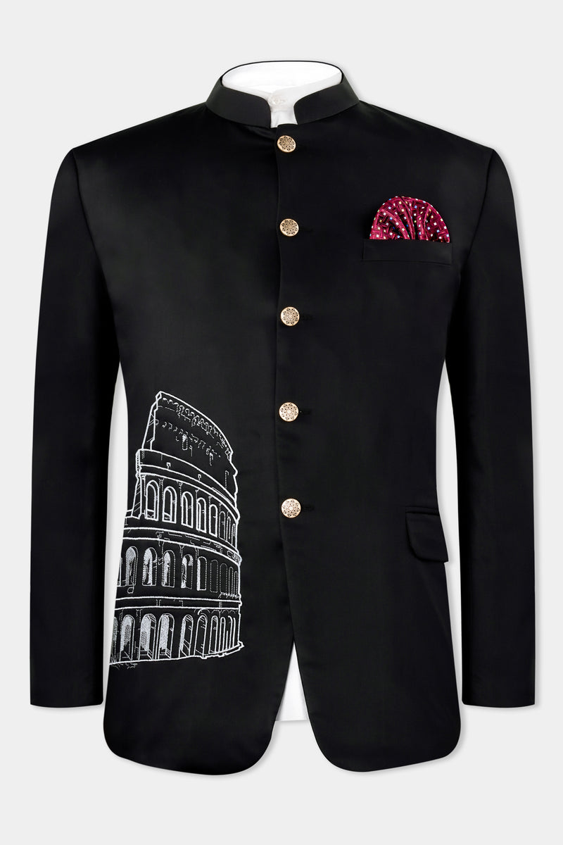 Jade Black Colosseum Embroidered Wool Rich Designer Blazer