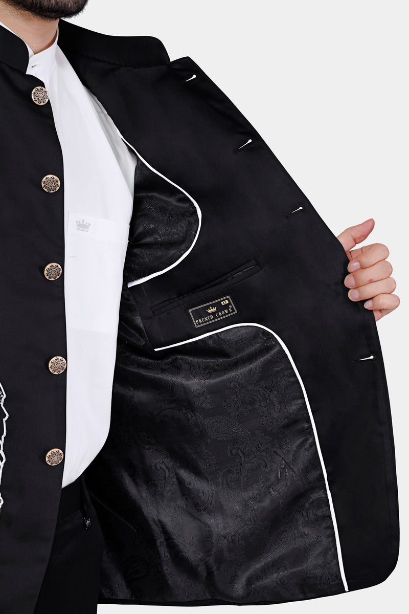 Jade Black Colosseum Embroidered Wool Rich Designer Blazer
