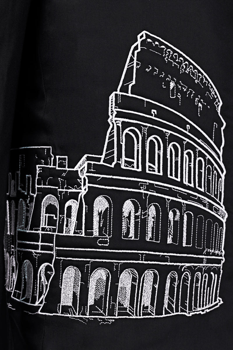 Jade Black Colosseum Embroidered Wool Rich Designer Blazer