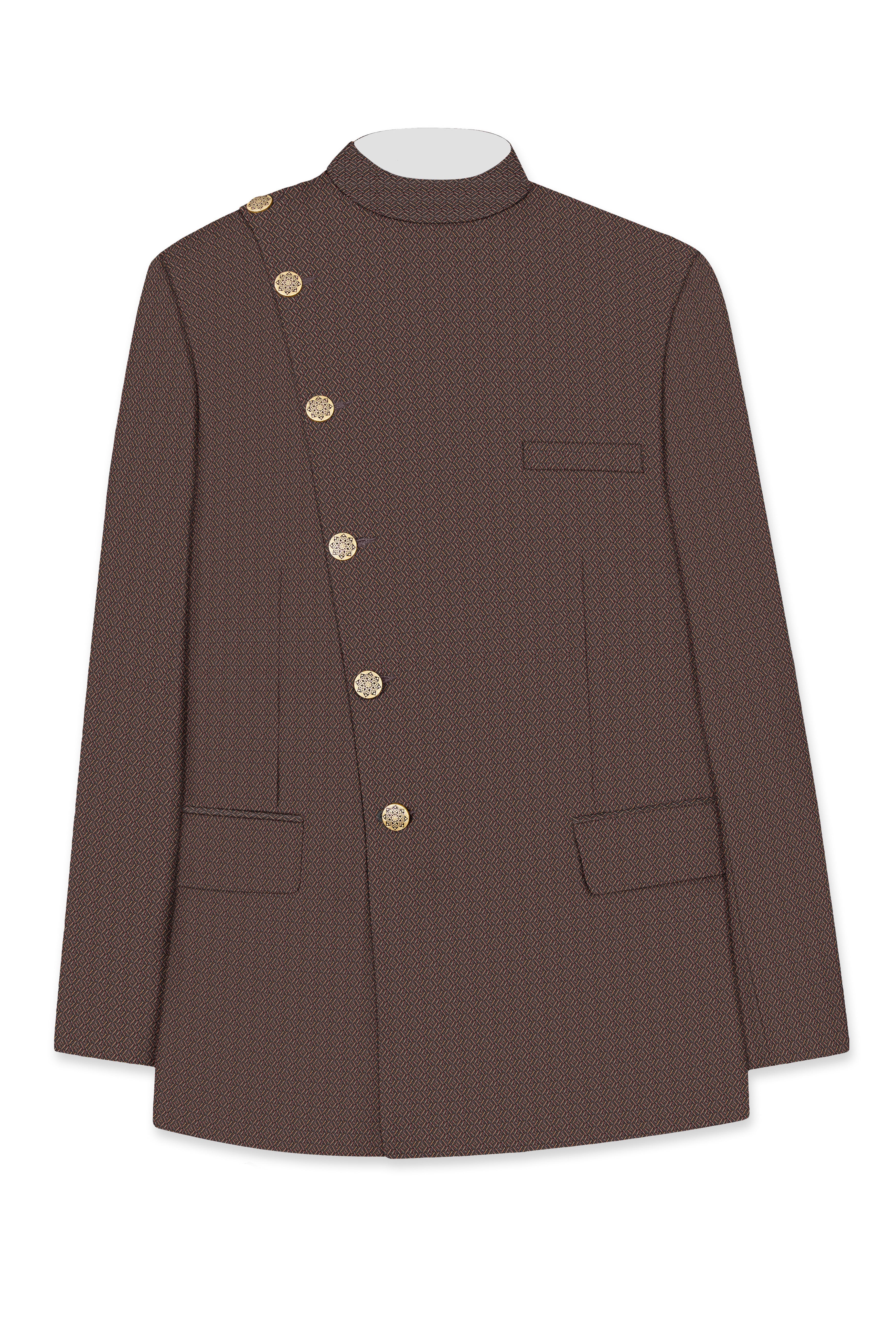 Hemp Brown Cross Placket Wool Rich Bandhgala Blazer