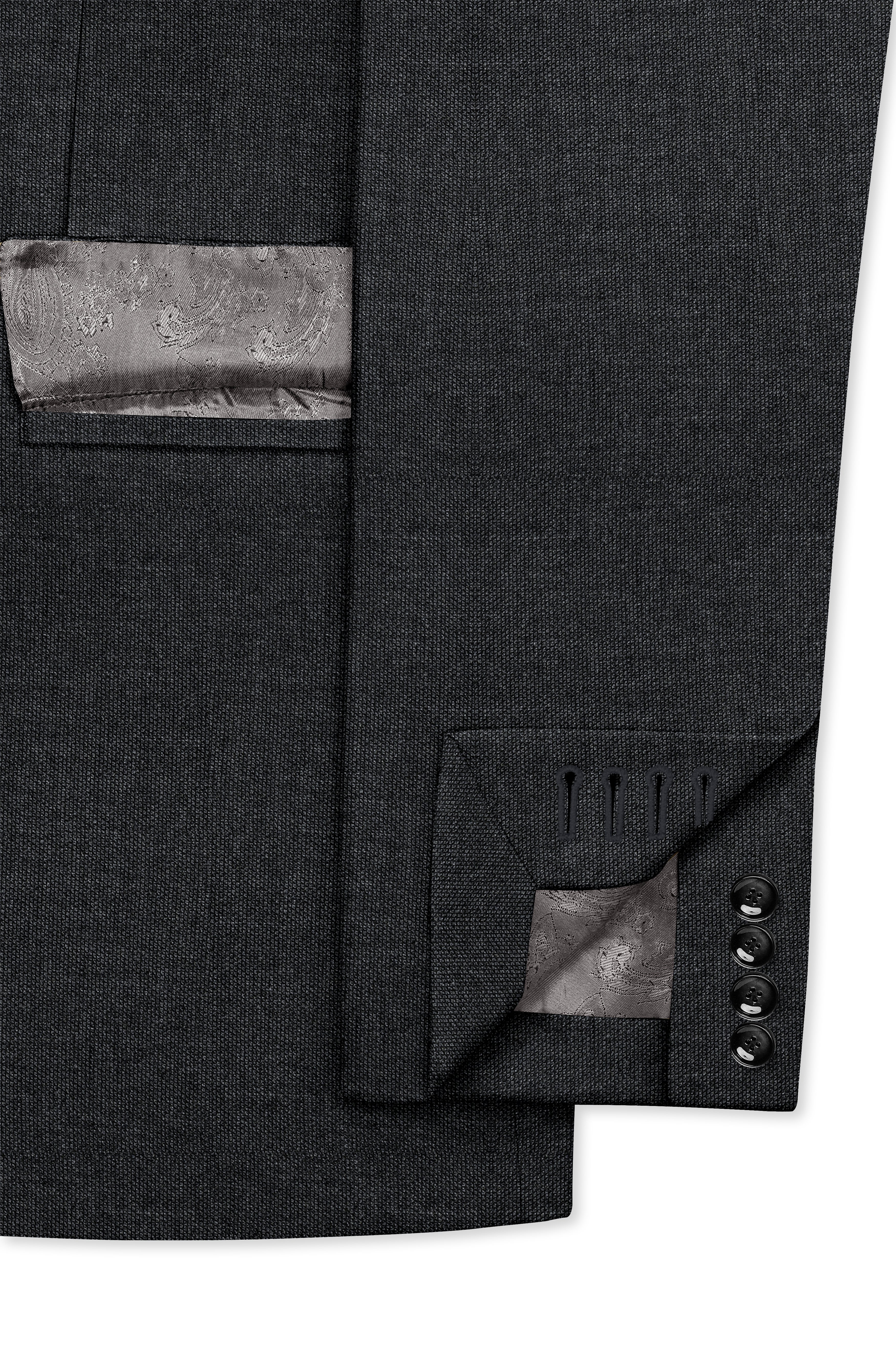 Gunmetal Grey Cross Placket Wool Rich Bandhgala Blazer