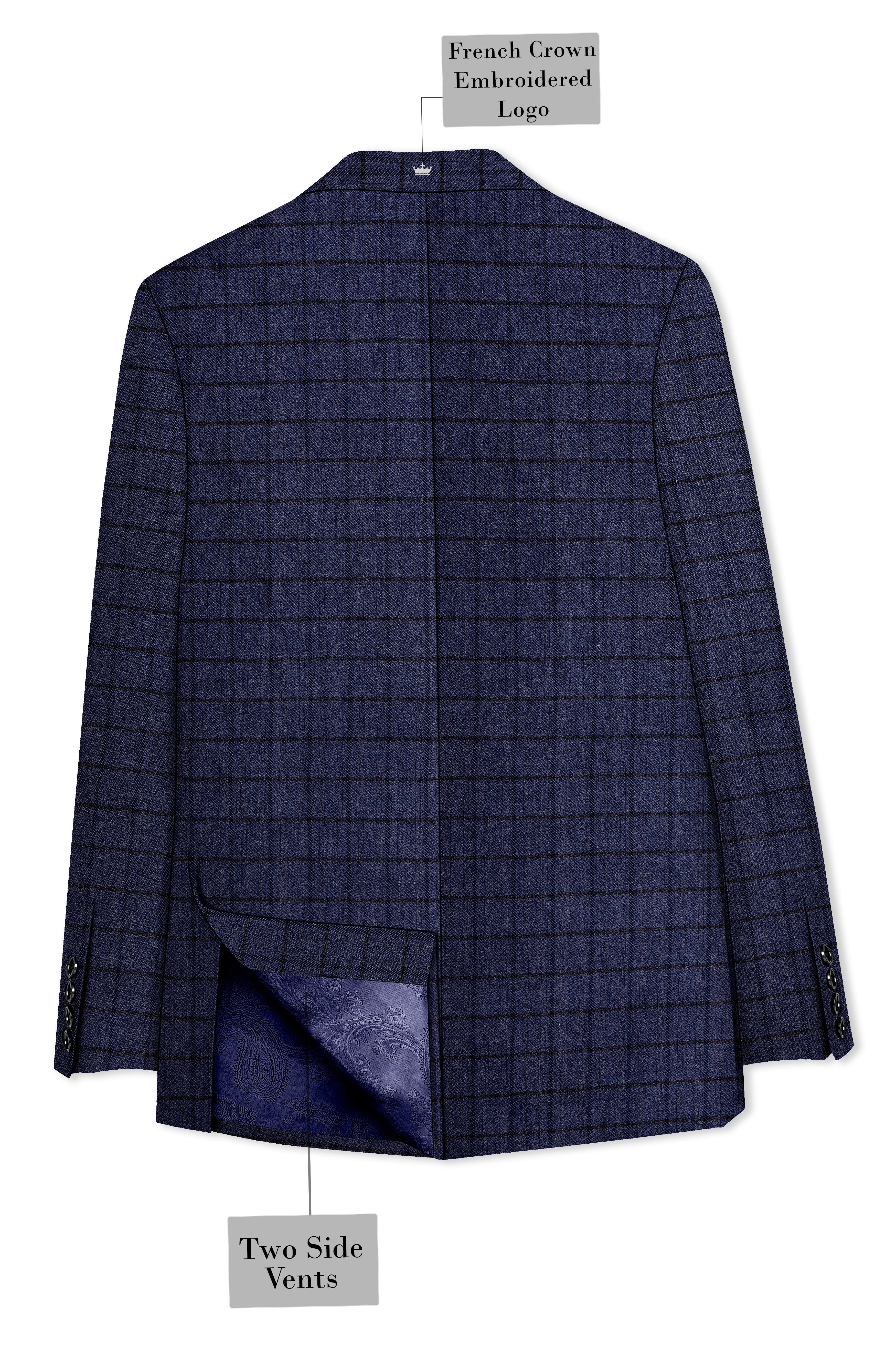 Ebony Clay Blue Windowpane Tweed Double Breasted Blazer