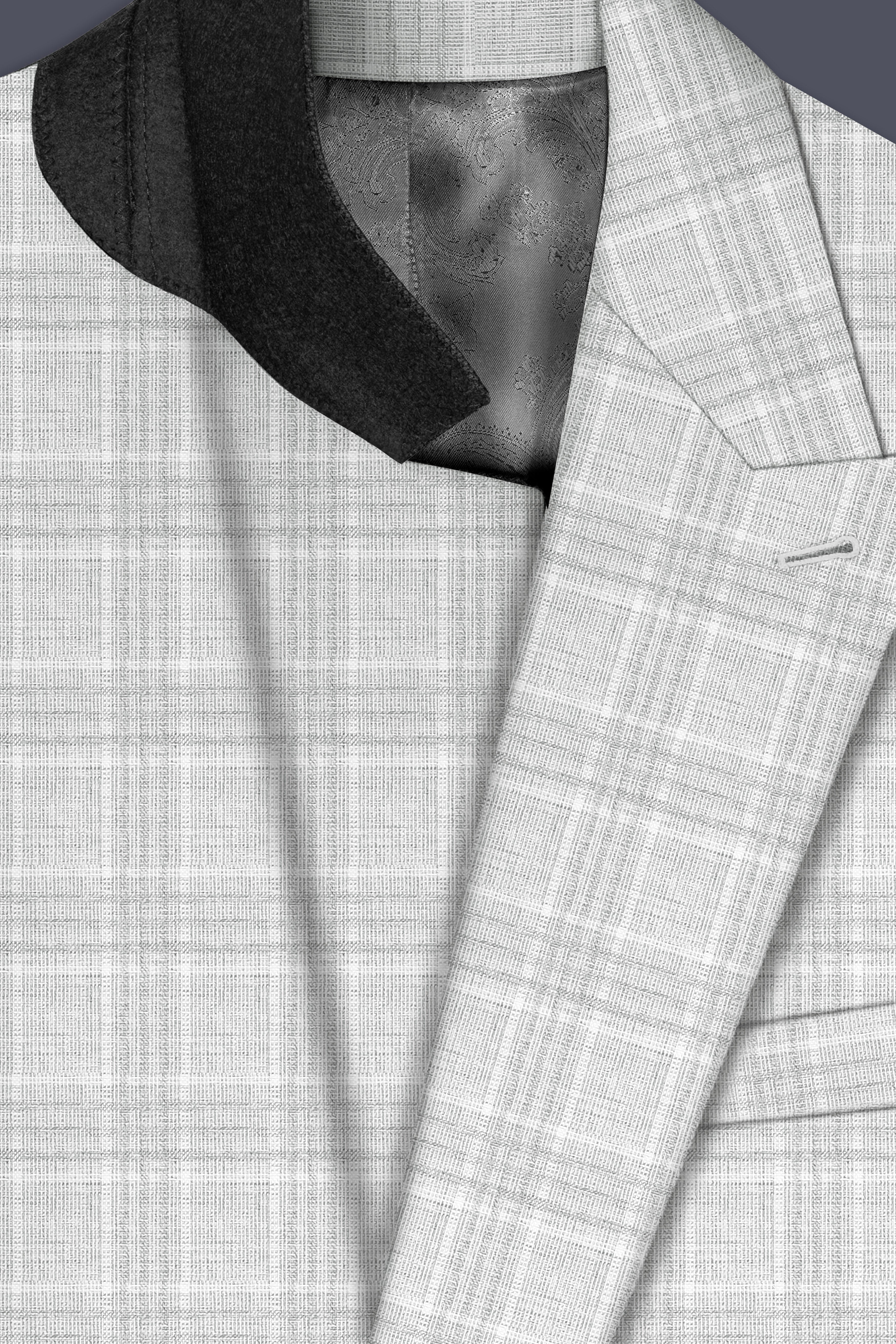 Cloud Gray Plaid Wool Rich Double Breasted Blazer