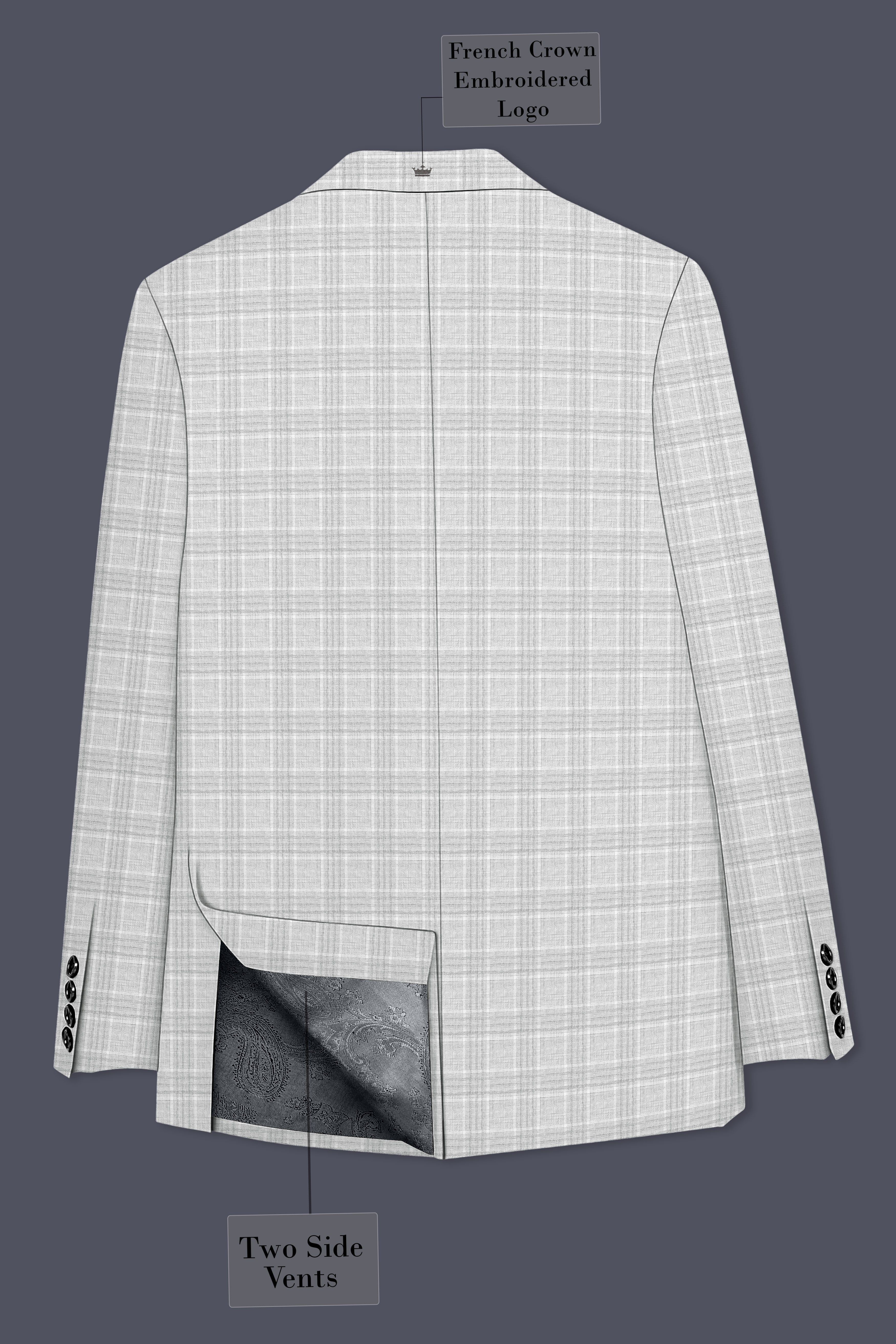 Cloud Gray Plaid Wool Rich Double Breasted Blazer
