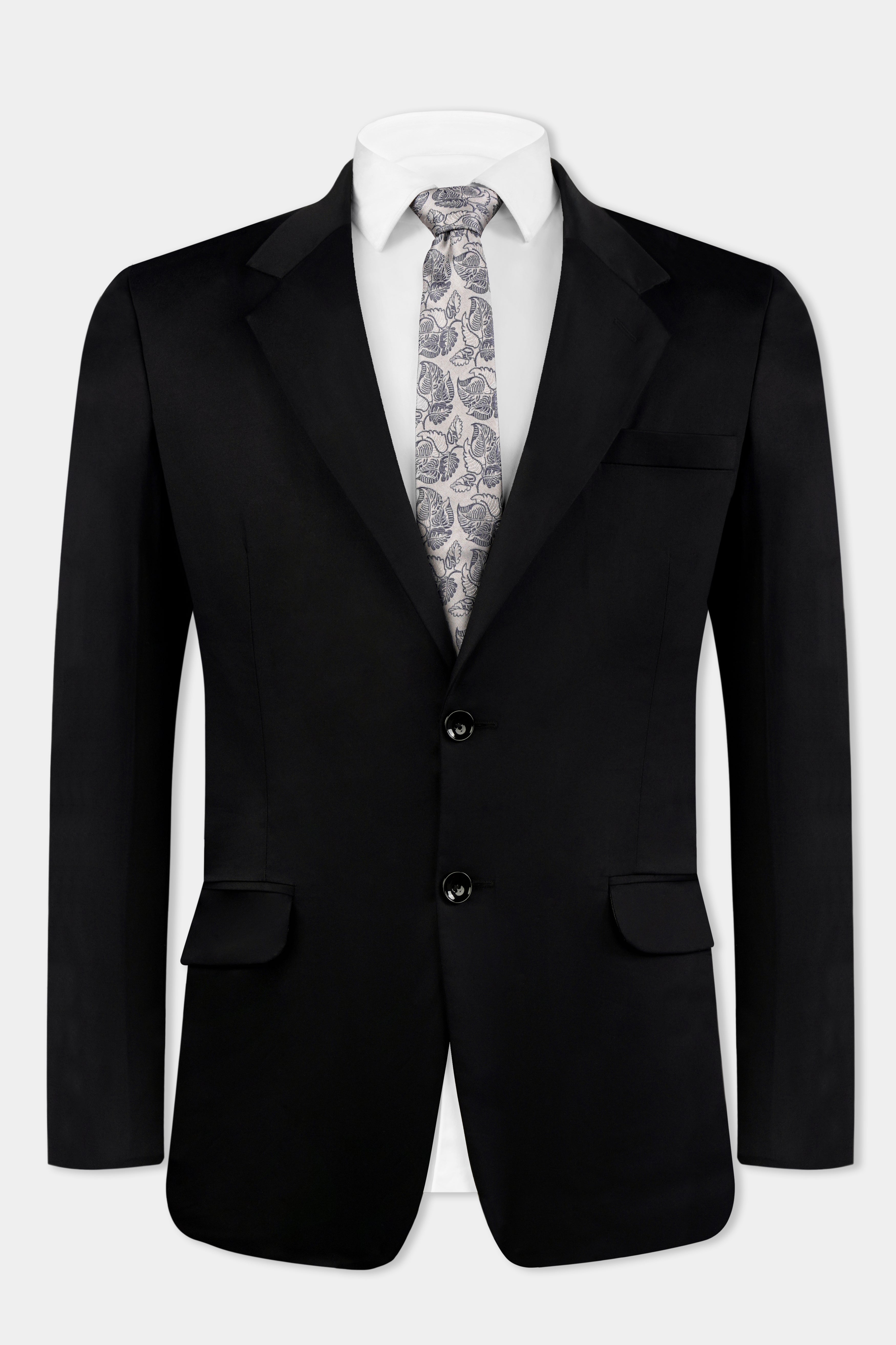 Wool Double-Face Blazer with Leather Collar