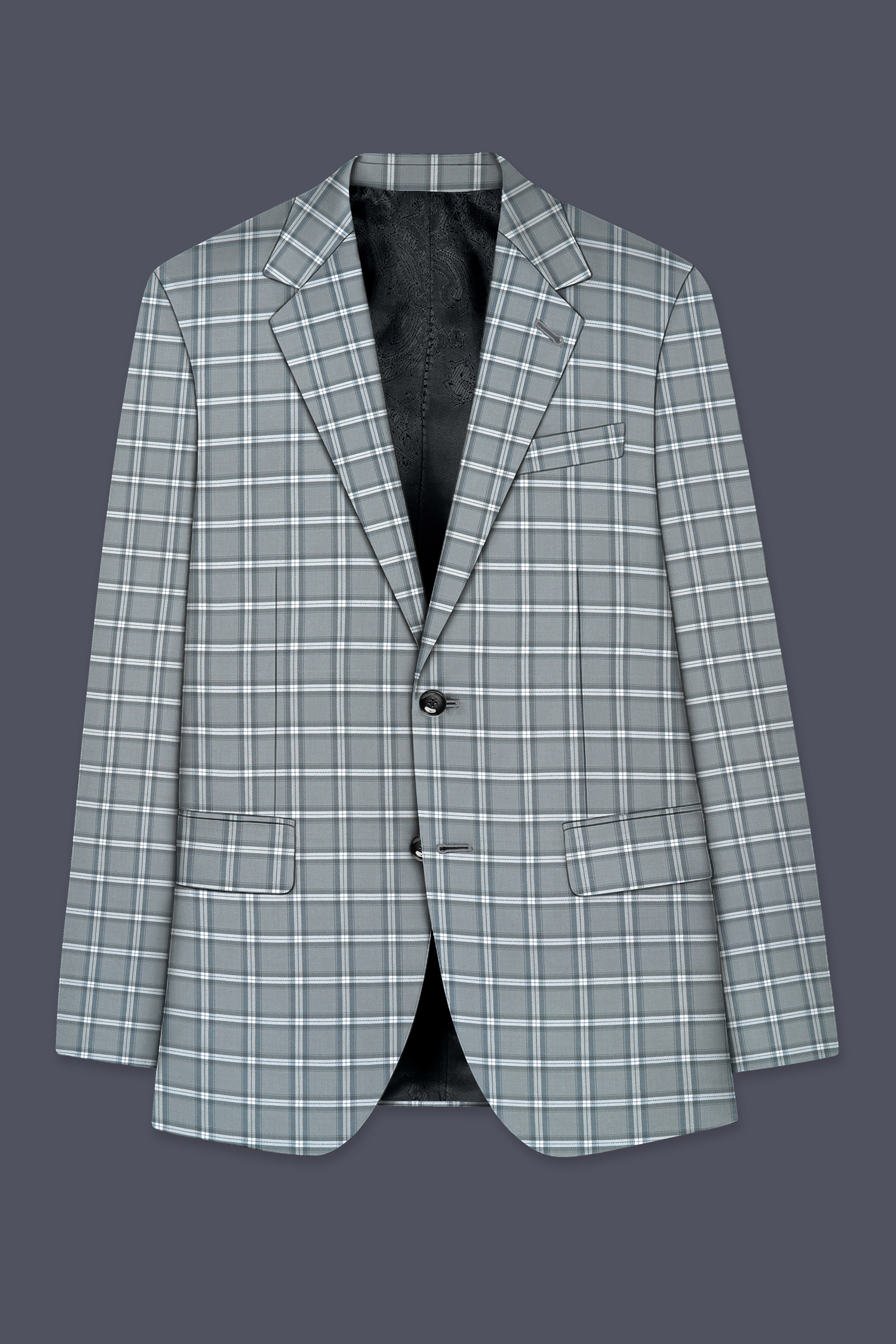 Pewter Gray and White Windowpane Wool Rich Blazer