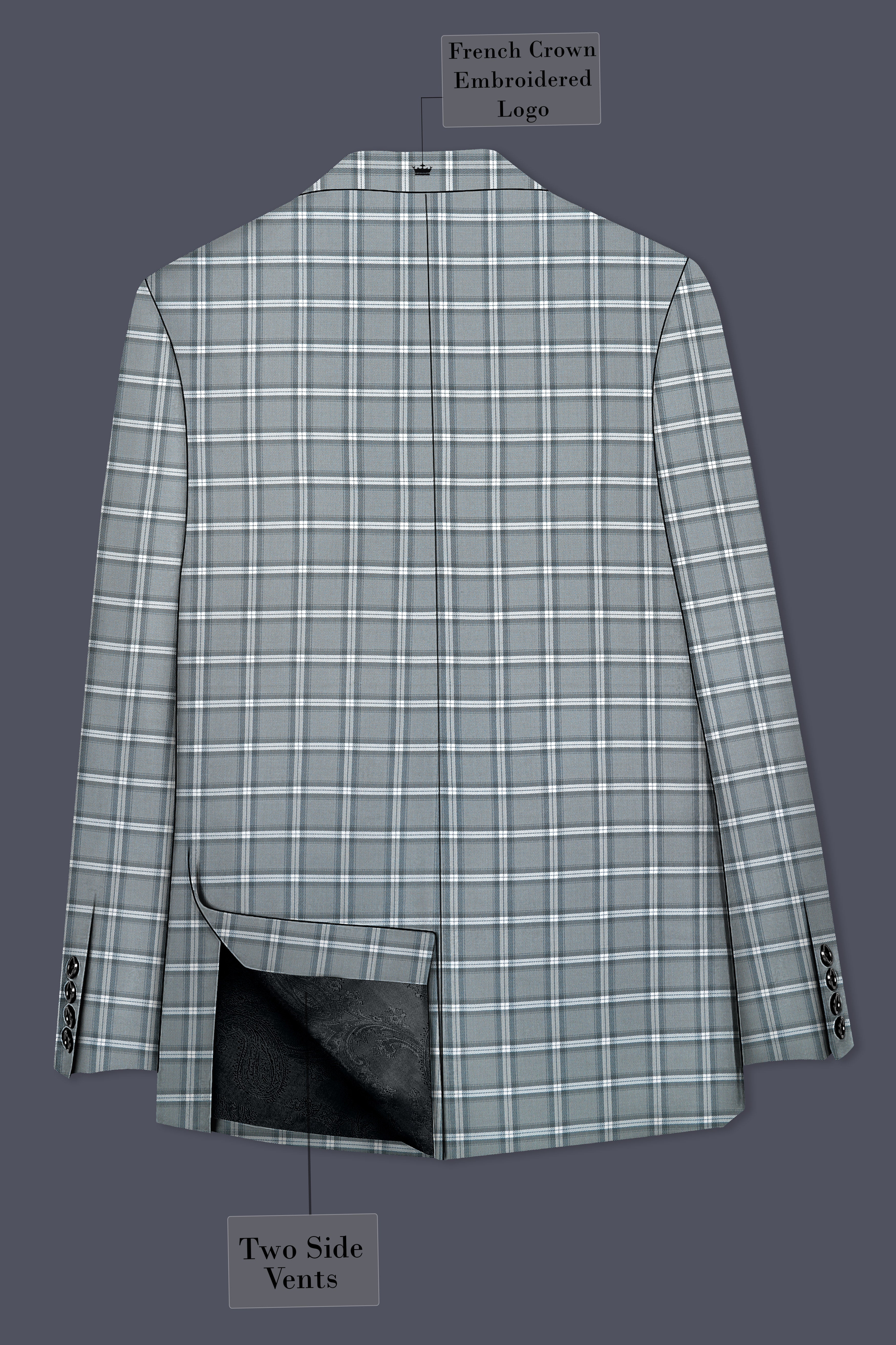 Pewter Gray and White Windowpane Wool Rich Blazer