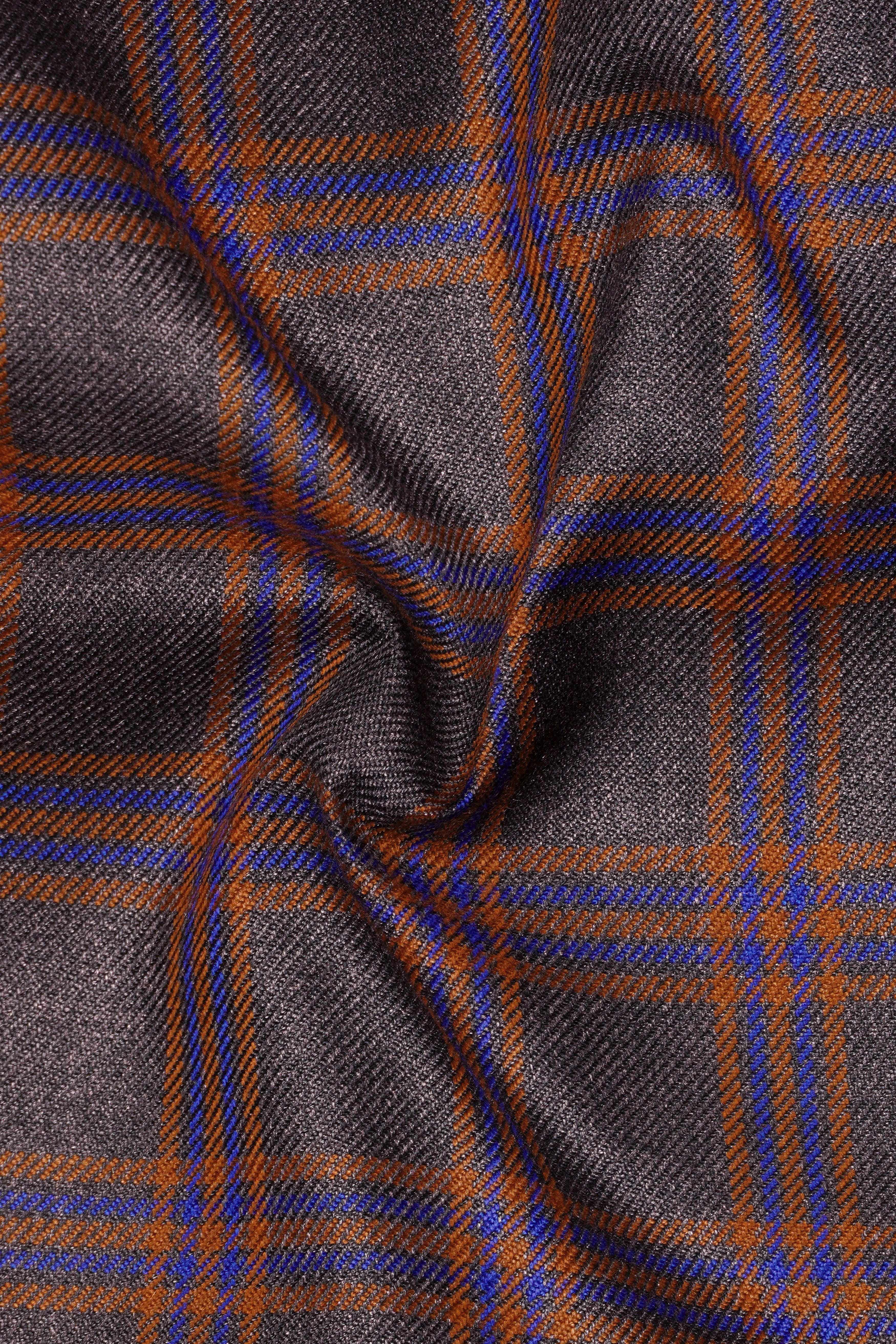 Emperor Gray and Russet Brown Plaid Tweed Double Breasted Blazer