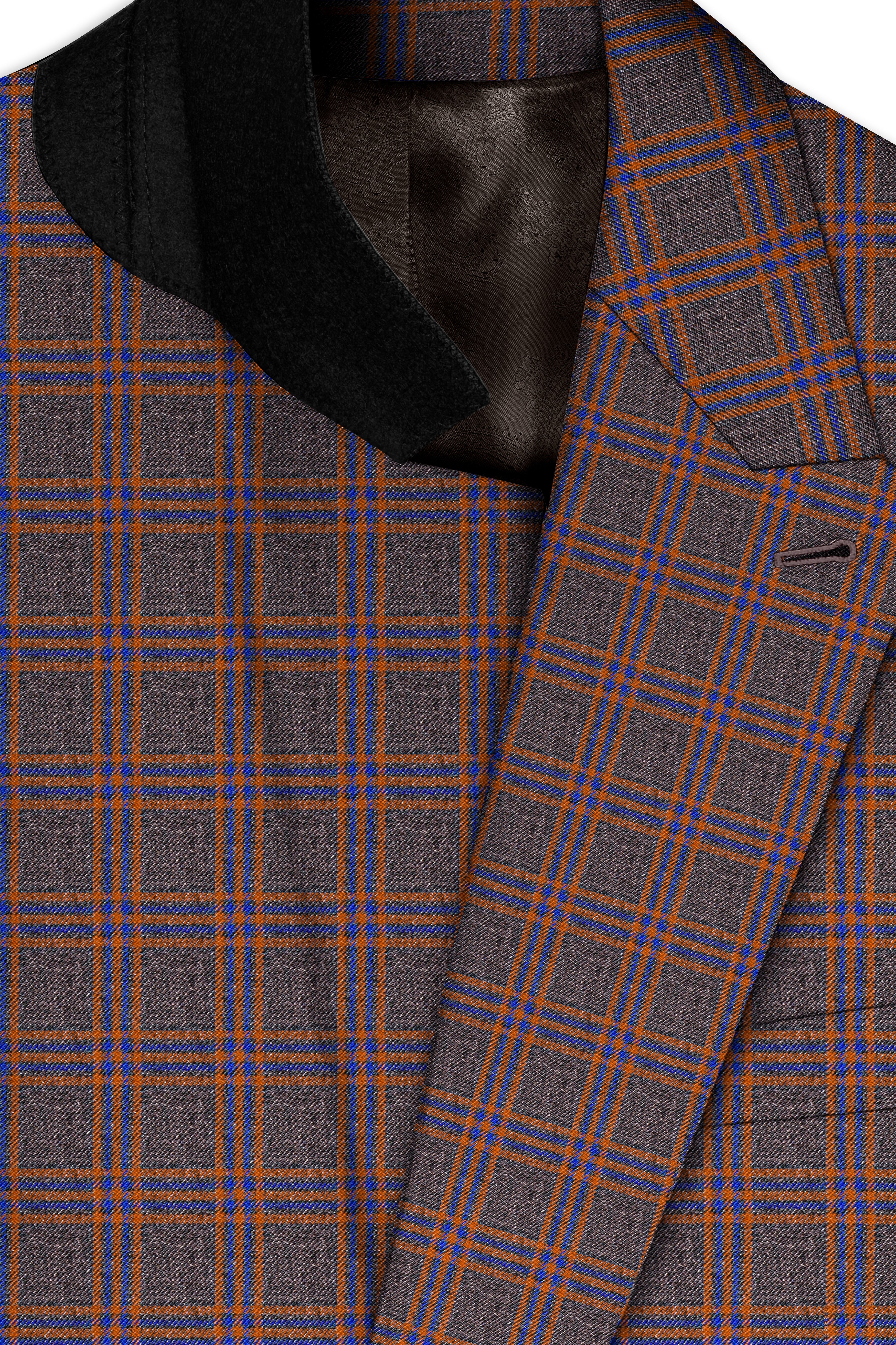Emperor Gray and Russet Brown Plaid Tweed Double Breasted Blazer