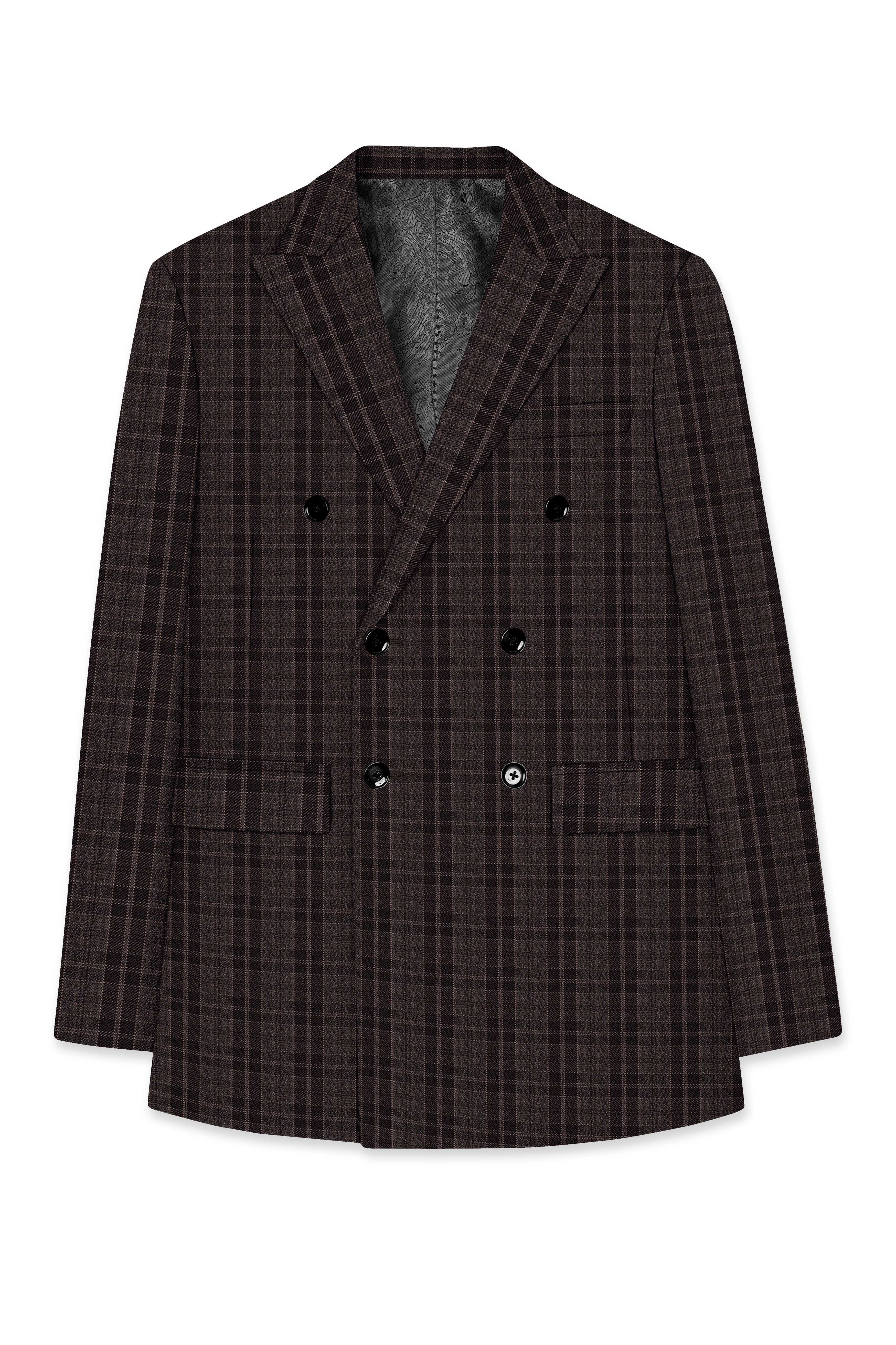 Thunder Brown Plaid Tweed Double Breasted Blazer