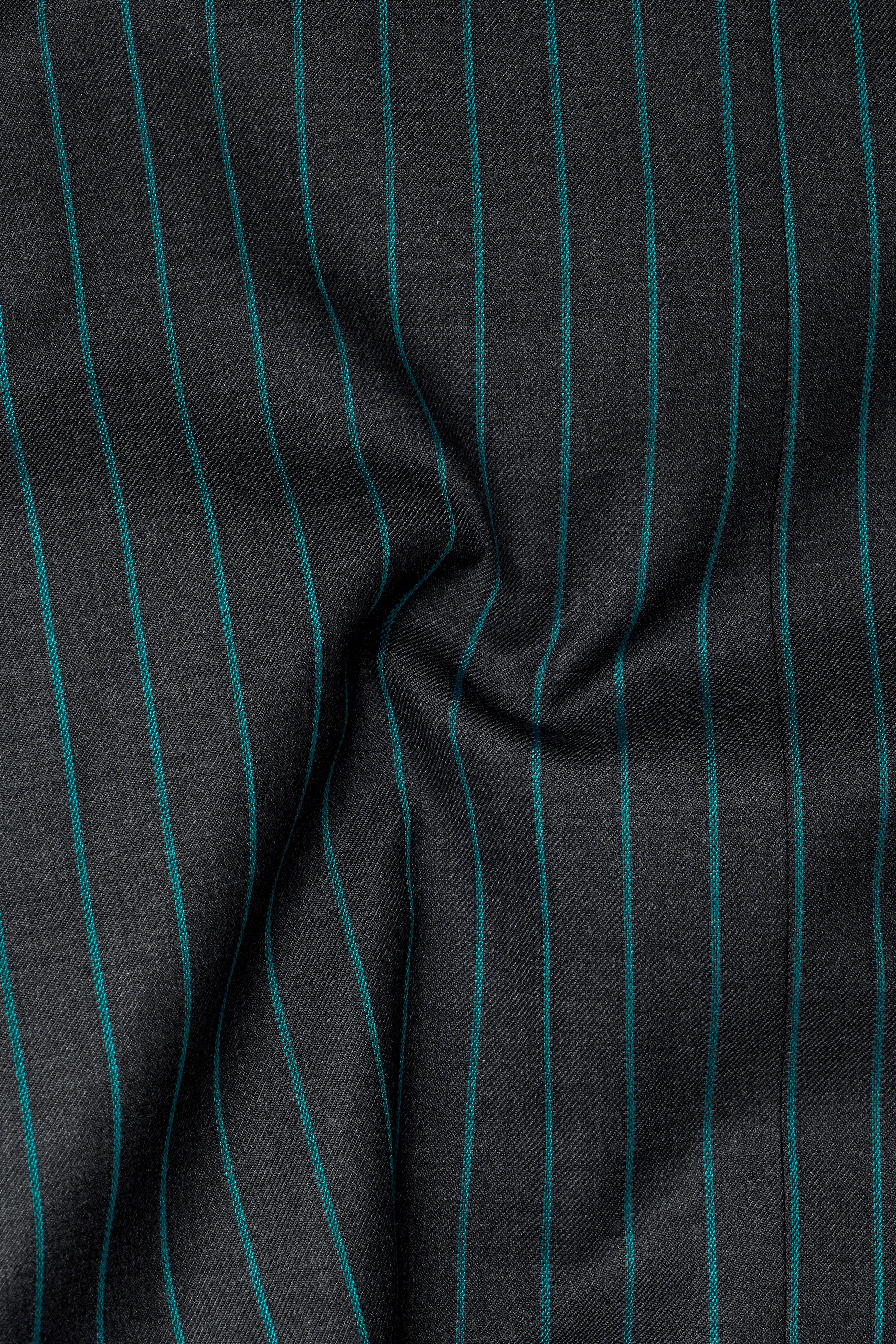 Gravel Gray and Lagoon Blue Striped Wool Rich Double Breasted Blazer