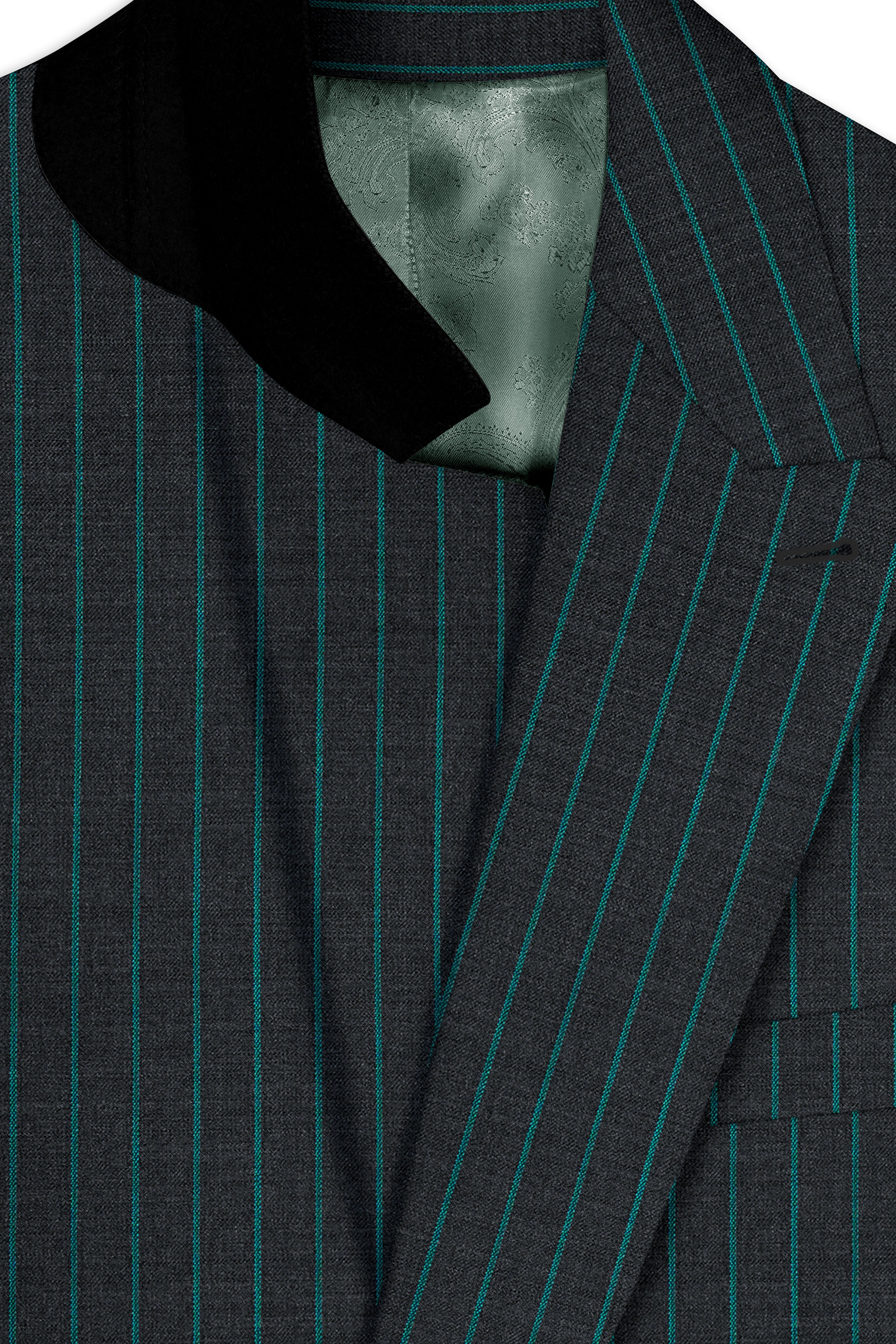 Gravel Gray and Lagoon Blue Striped Wool Rich Double Breasted Blazer
