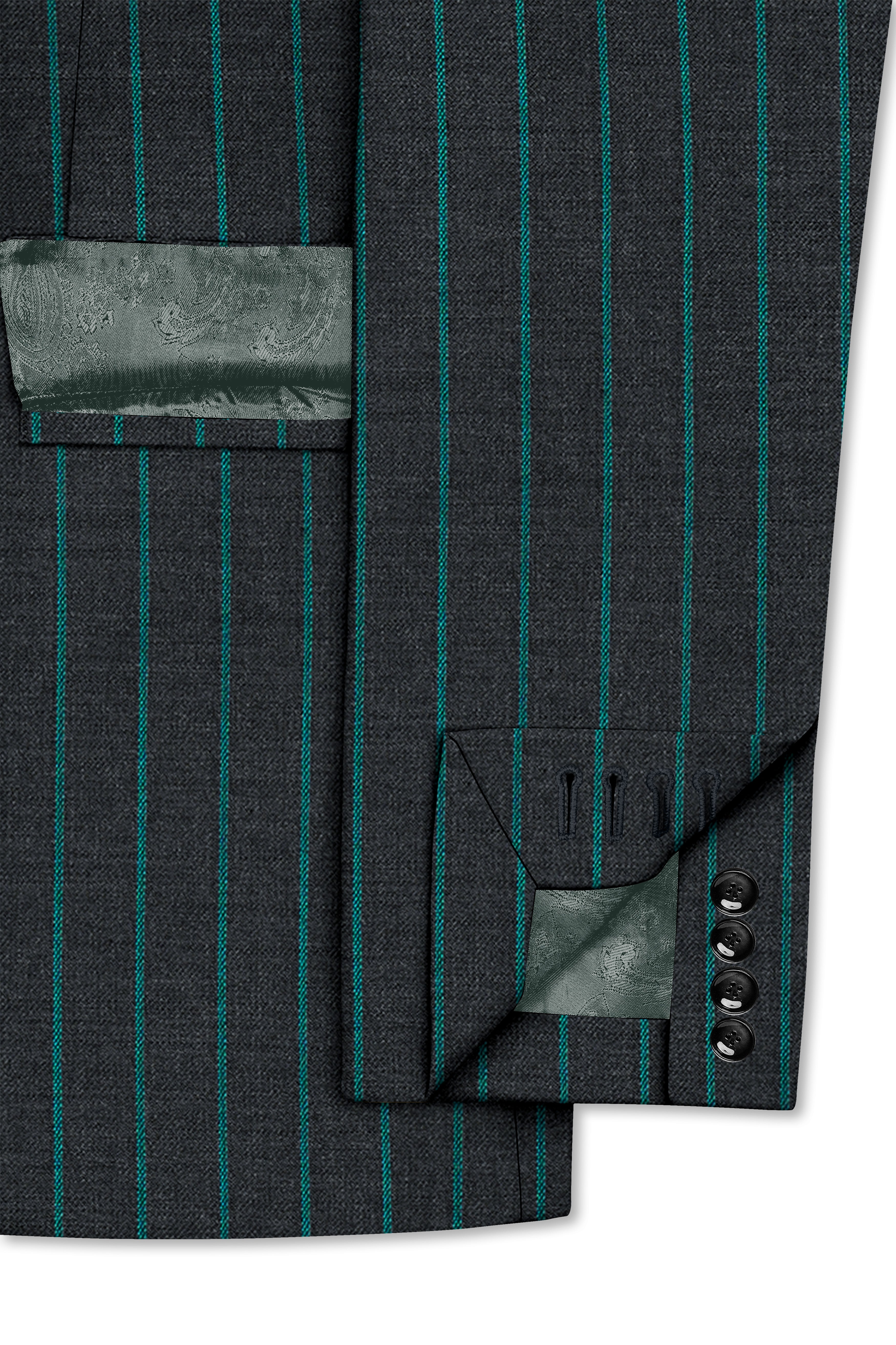 Gravel Gray and Lagoon Blue Striped Wool Rich Double Breasted Blazer