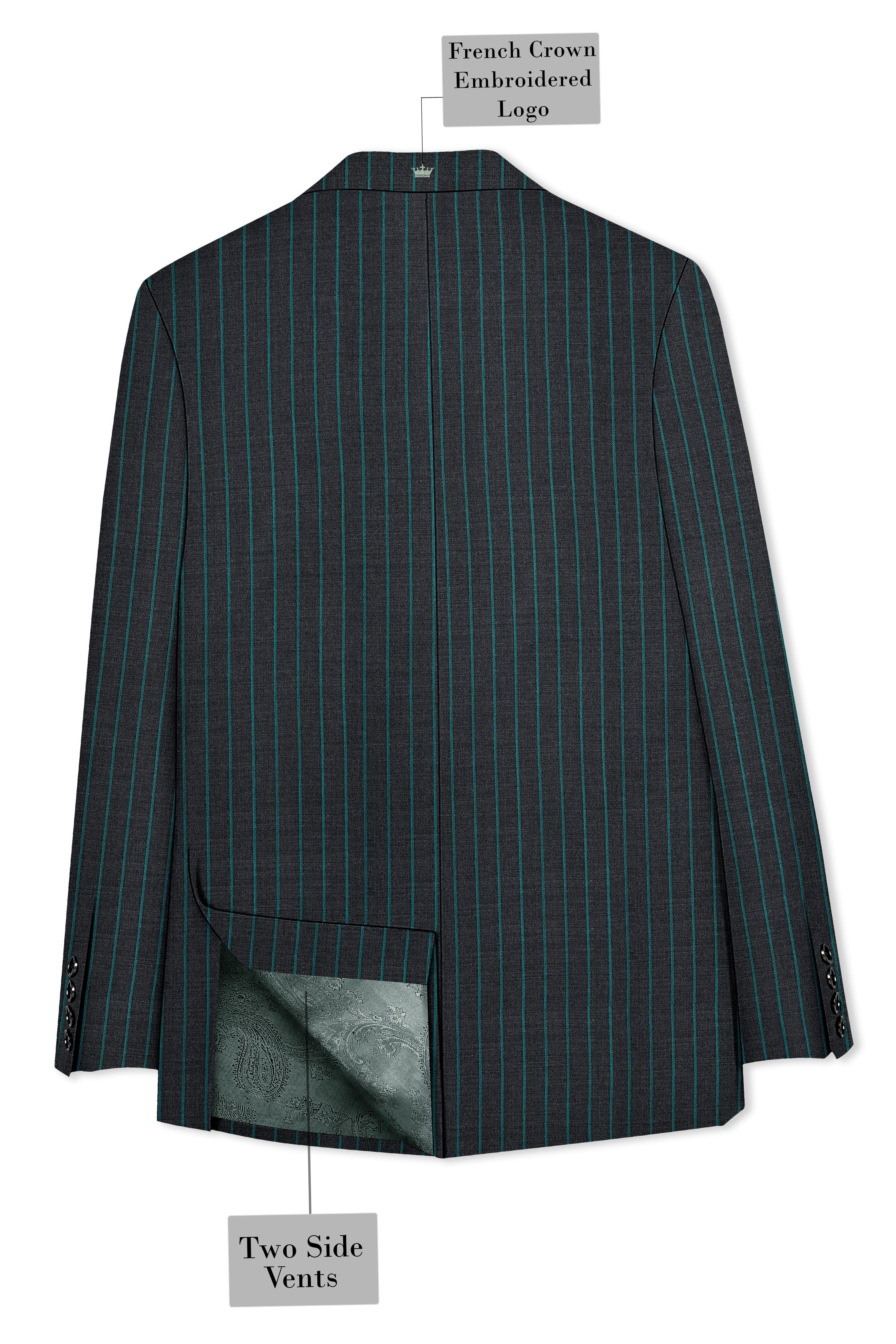 Gravel Gray and Lagoon Blue Striped Wool Rich Double Breasted Blazer