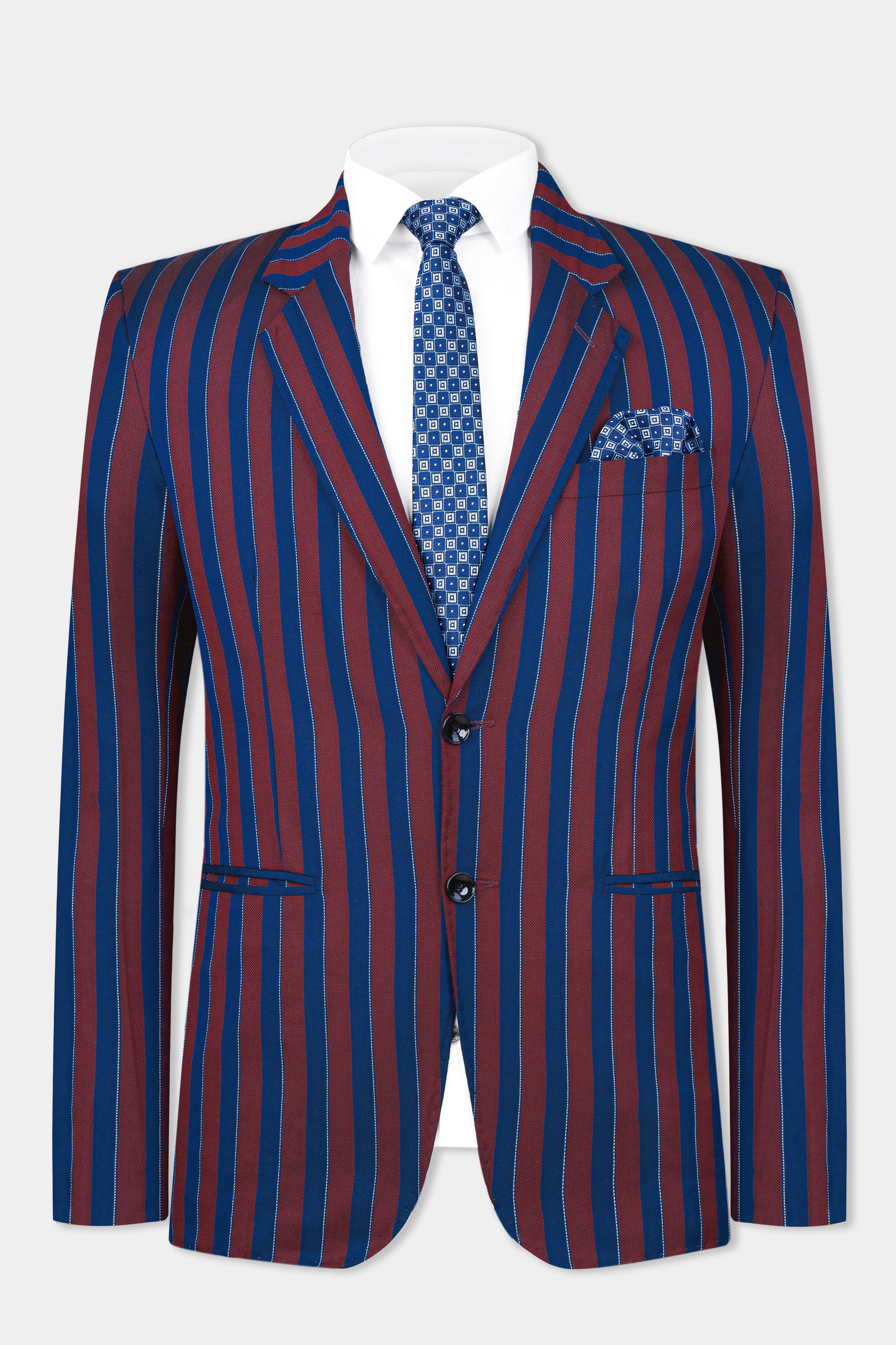 Top more than 86 navy blue striped suit latest