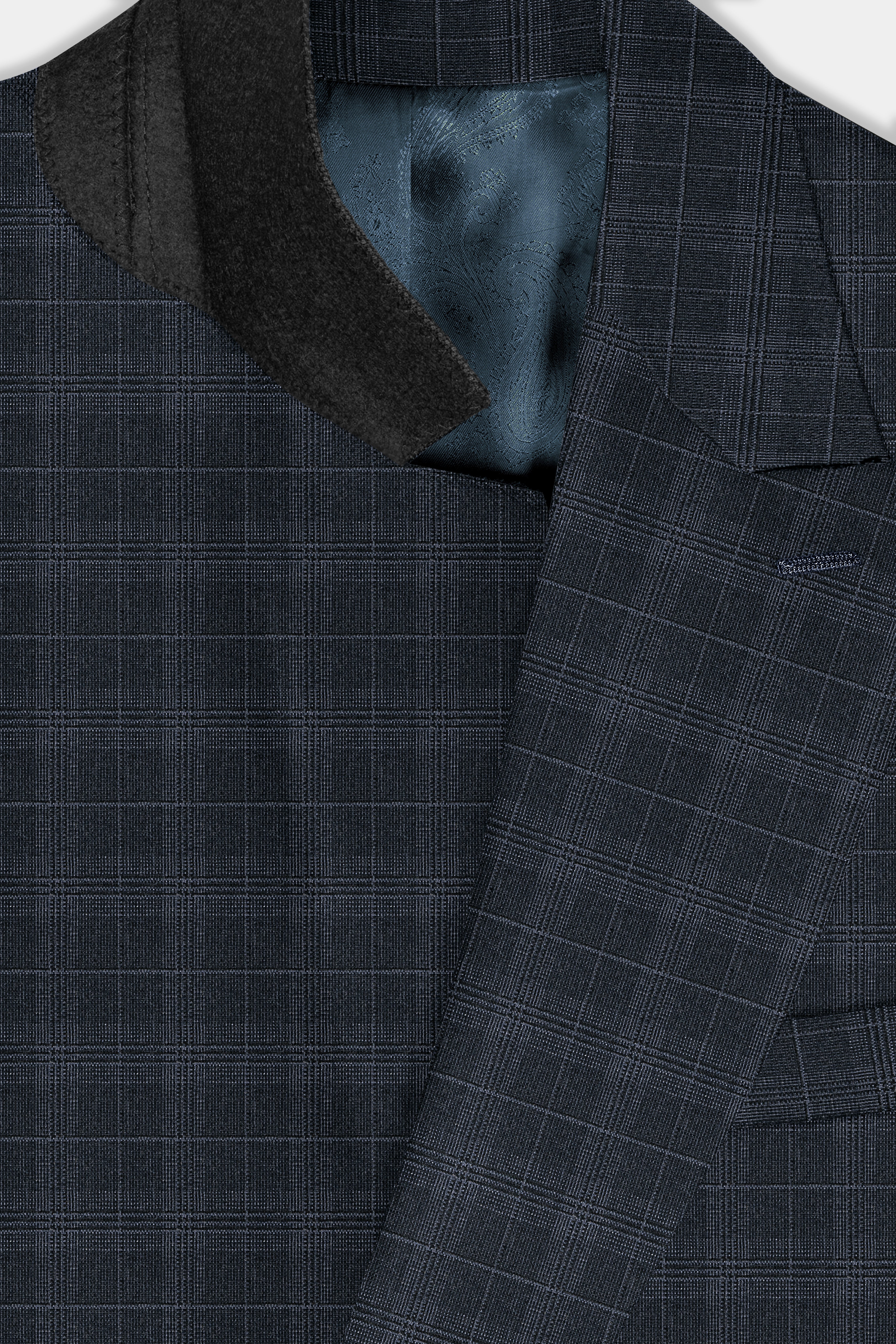 Iridium Dark Gray With Mobster Gray Plaid Wool Rich Double Breasted Blazer