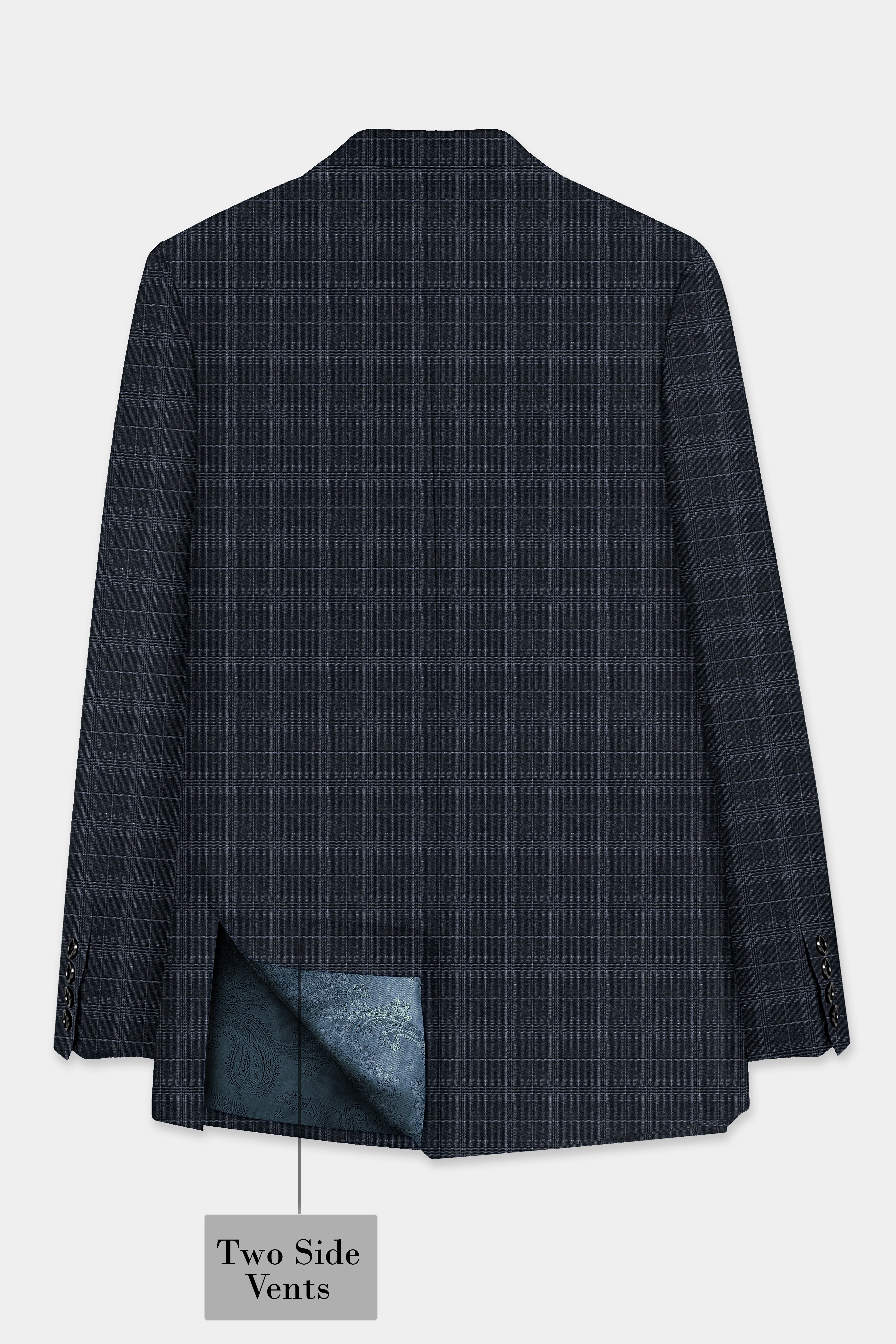 Iridium Dark Gray With Mobster Gray Plaid Wool Rich Double Breasted Blazer