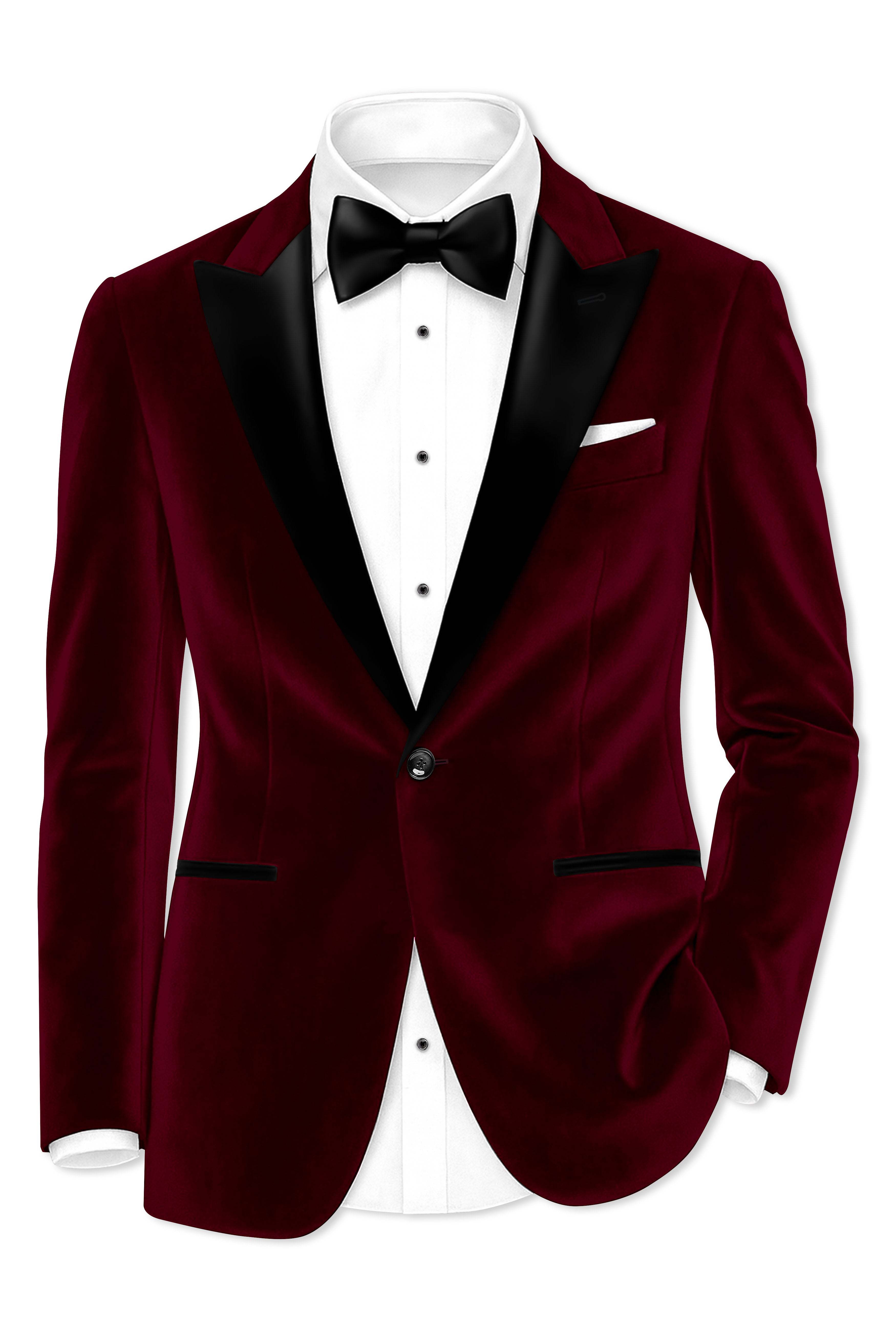 Bulgarian Maroon Velvet Peak Lapel Tuxedo Blazer