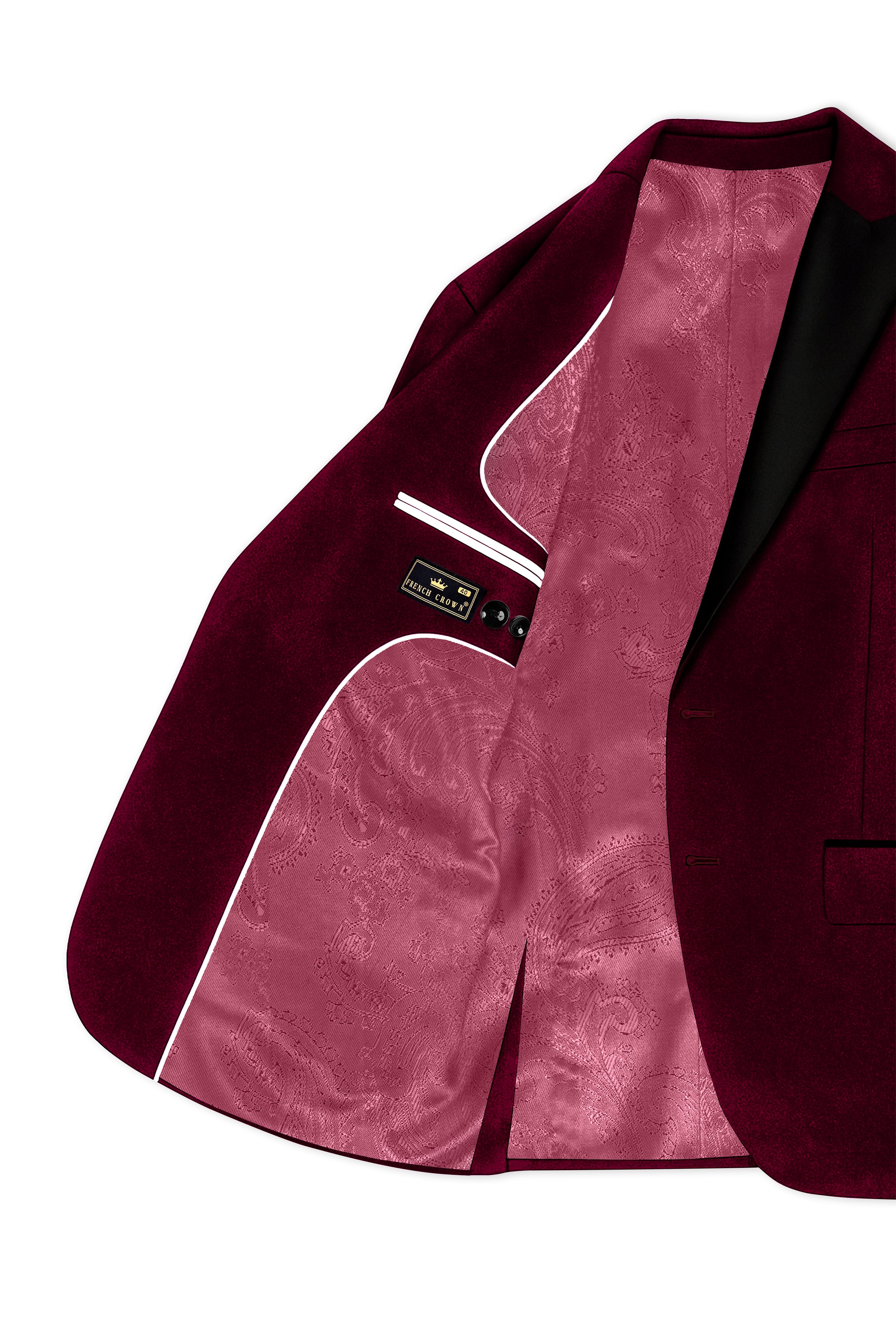 Bulgarian Maroon Crushed Velvet Peak Lapel Tuxedo Blazer