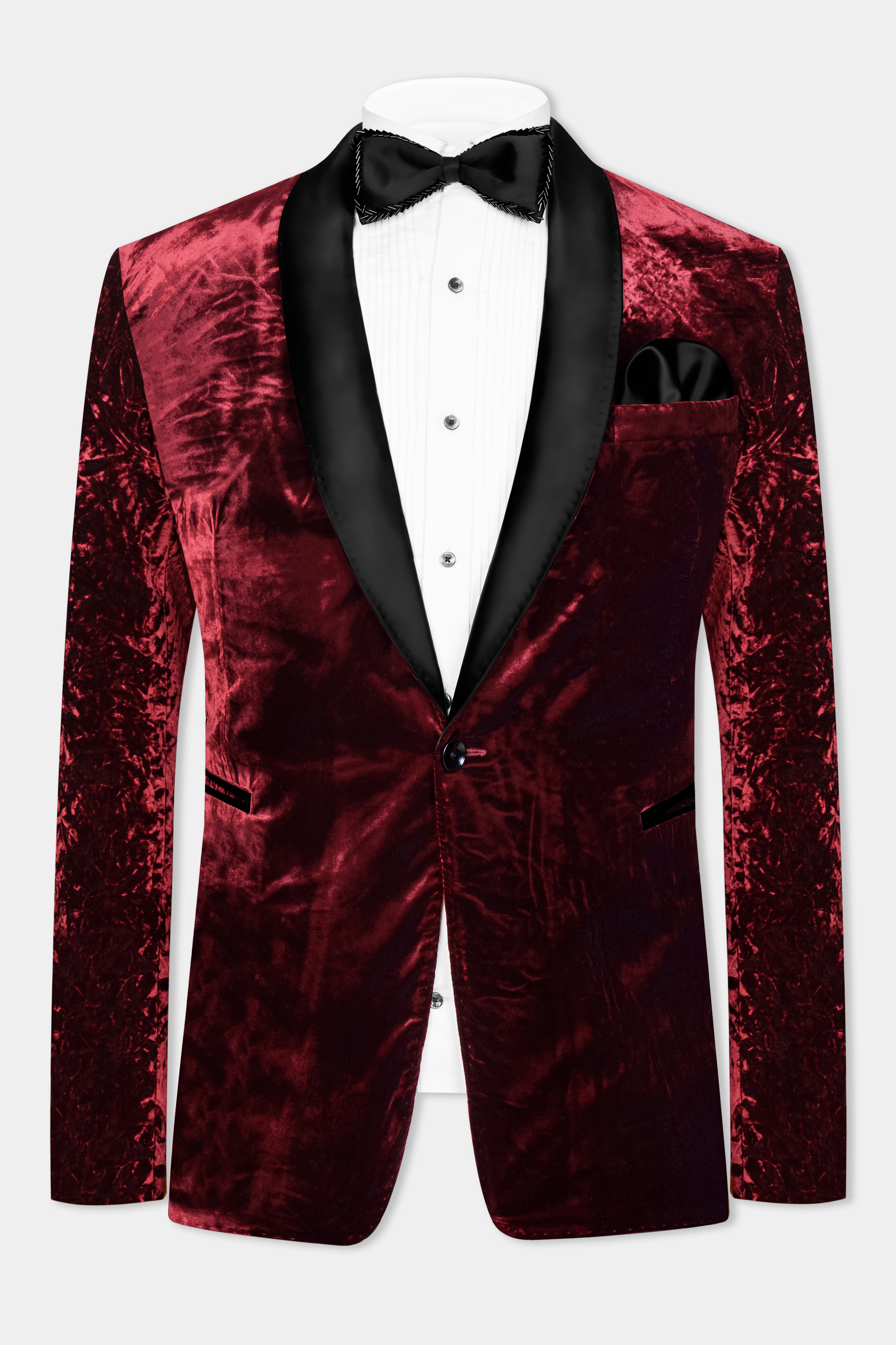 Bulgarian Maroon Crushed Velvet Tuxedo Blazer