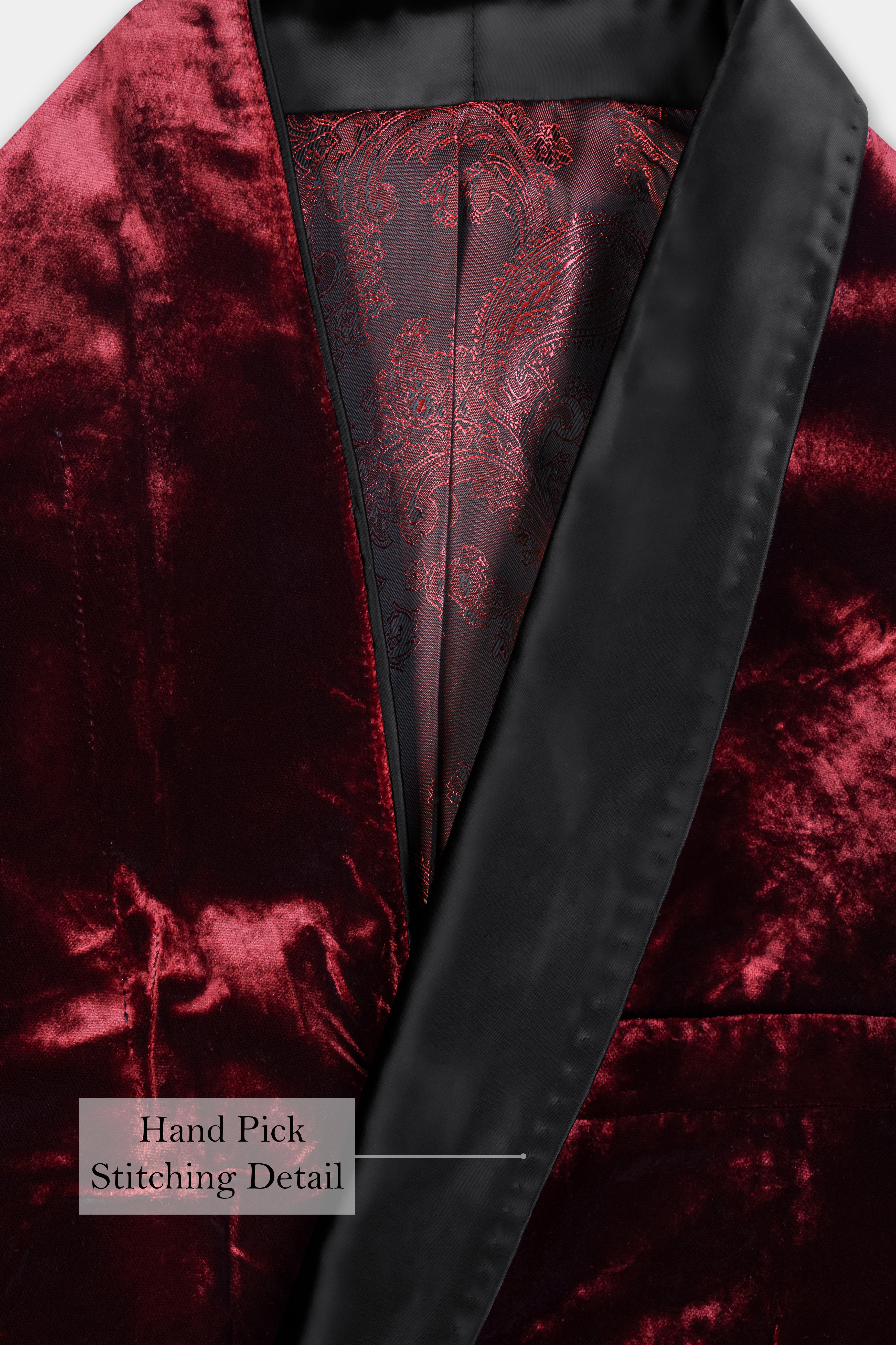 Bulgarian Maroon Crushed Velvet Tuxedo Blazer