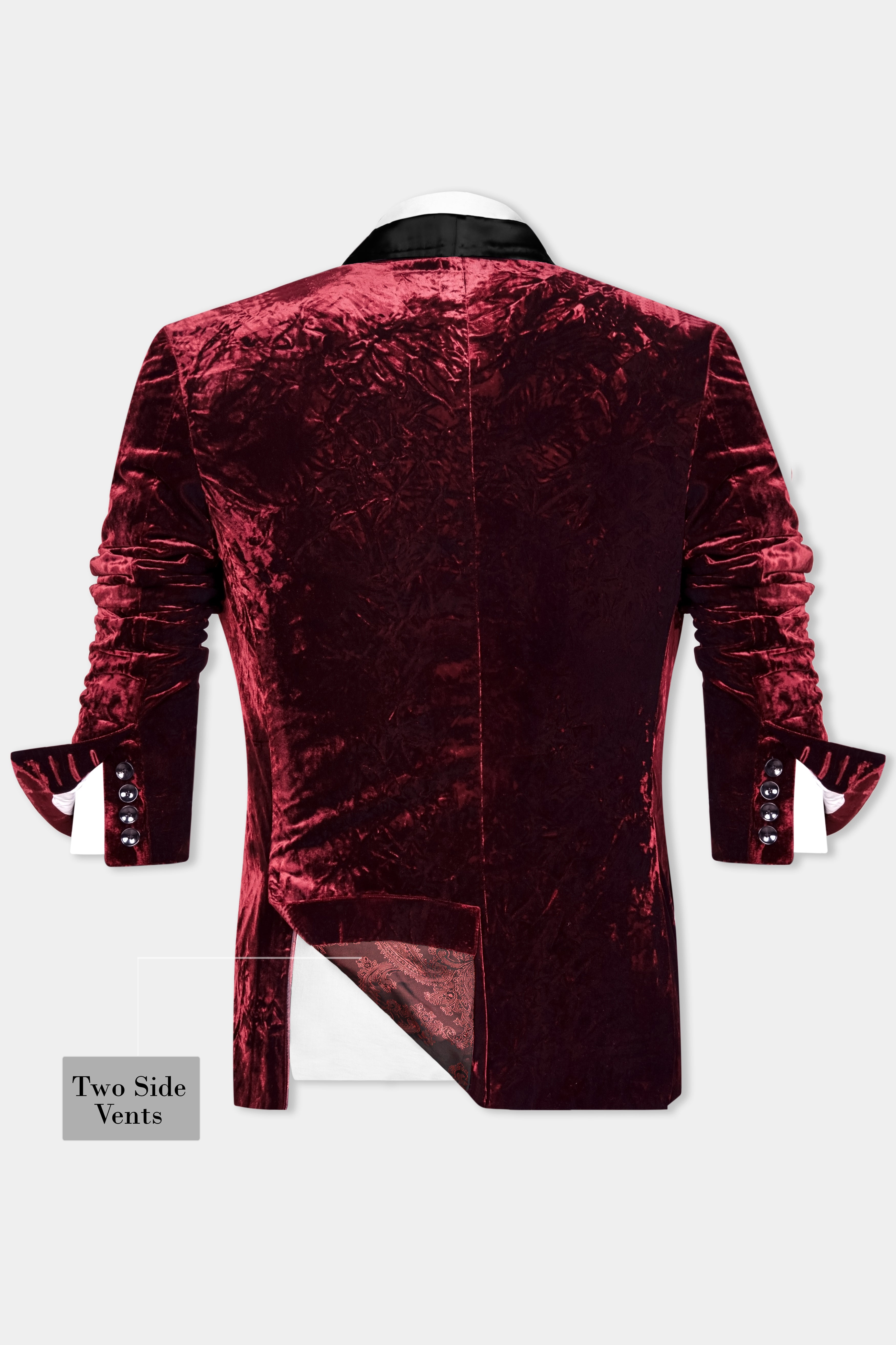 Bulgarian Maroon Crushed Velvet Tuxedo Blazer