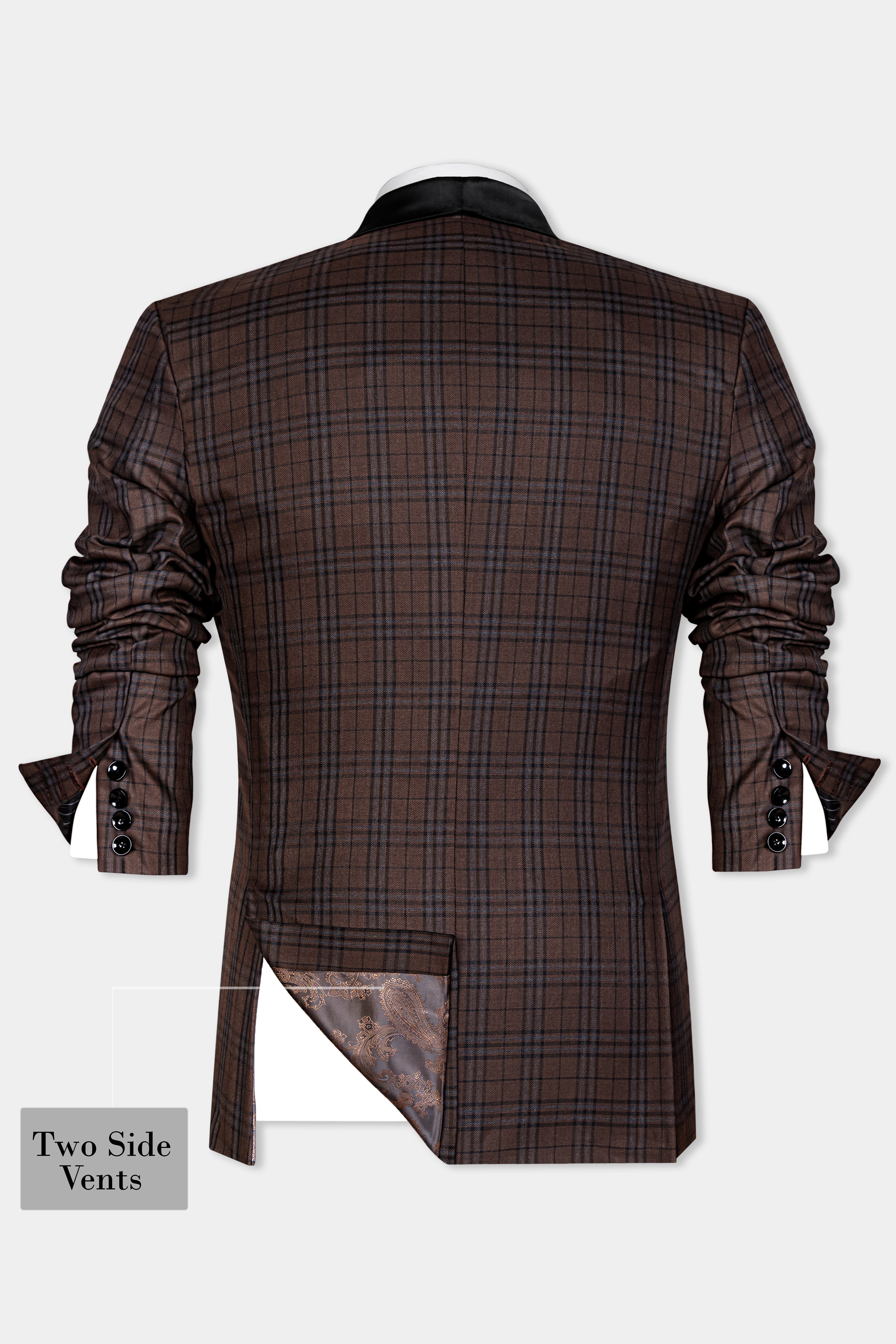 Gingerbread Brown and Haiti Blue Plaid Wool Rich Tuxedo Blazer