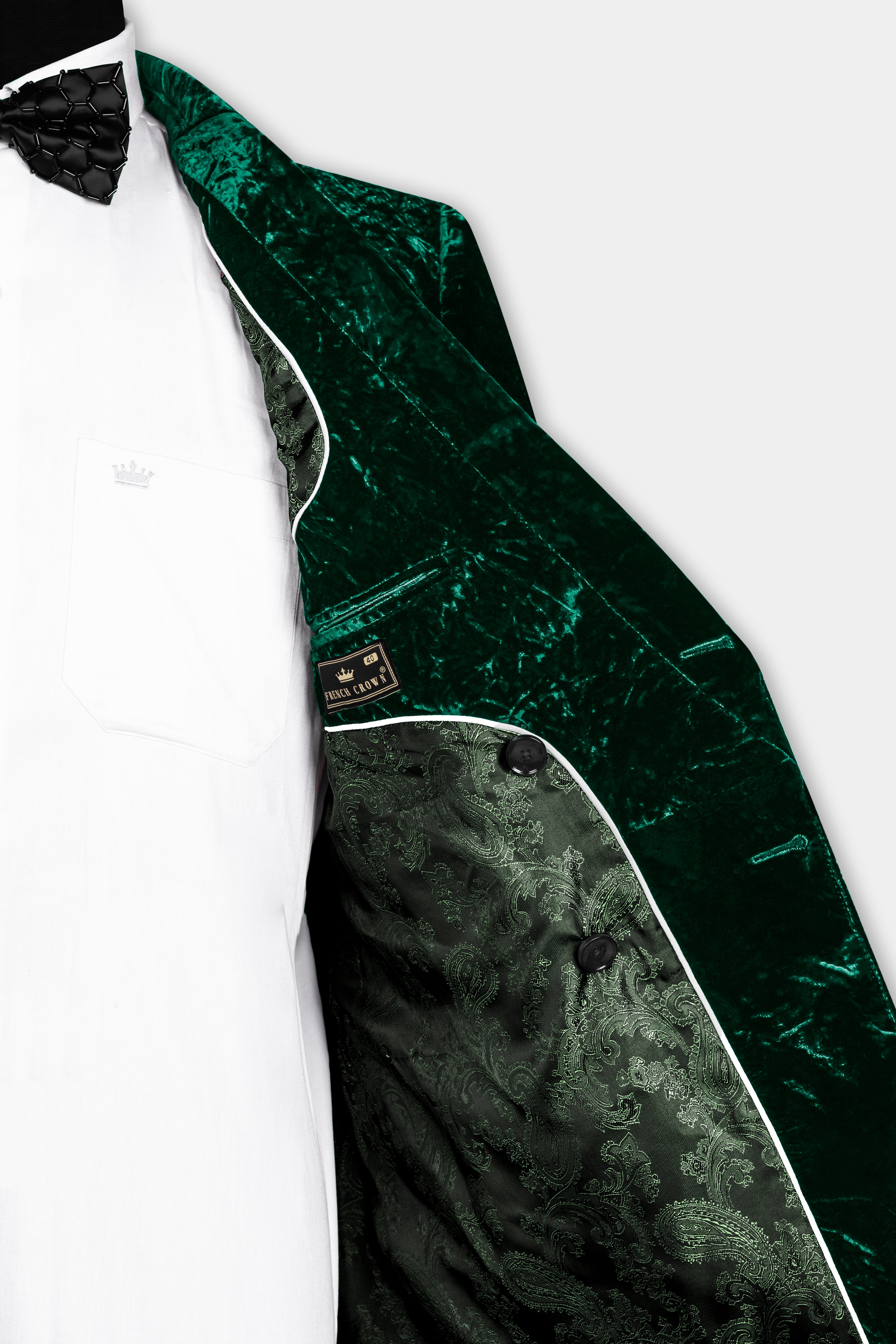 Sacramento Green Double Breasted Crushed Velvet Blazer