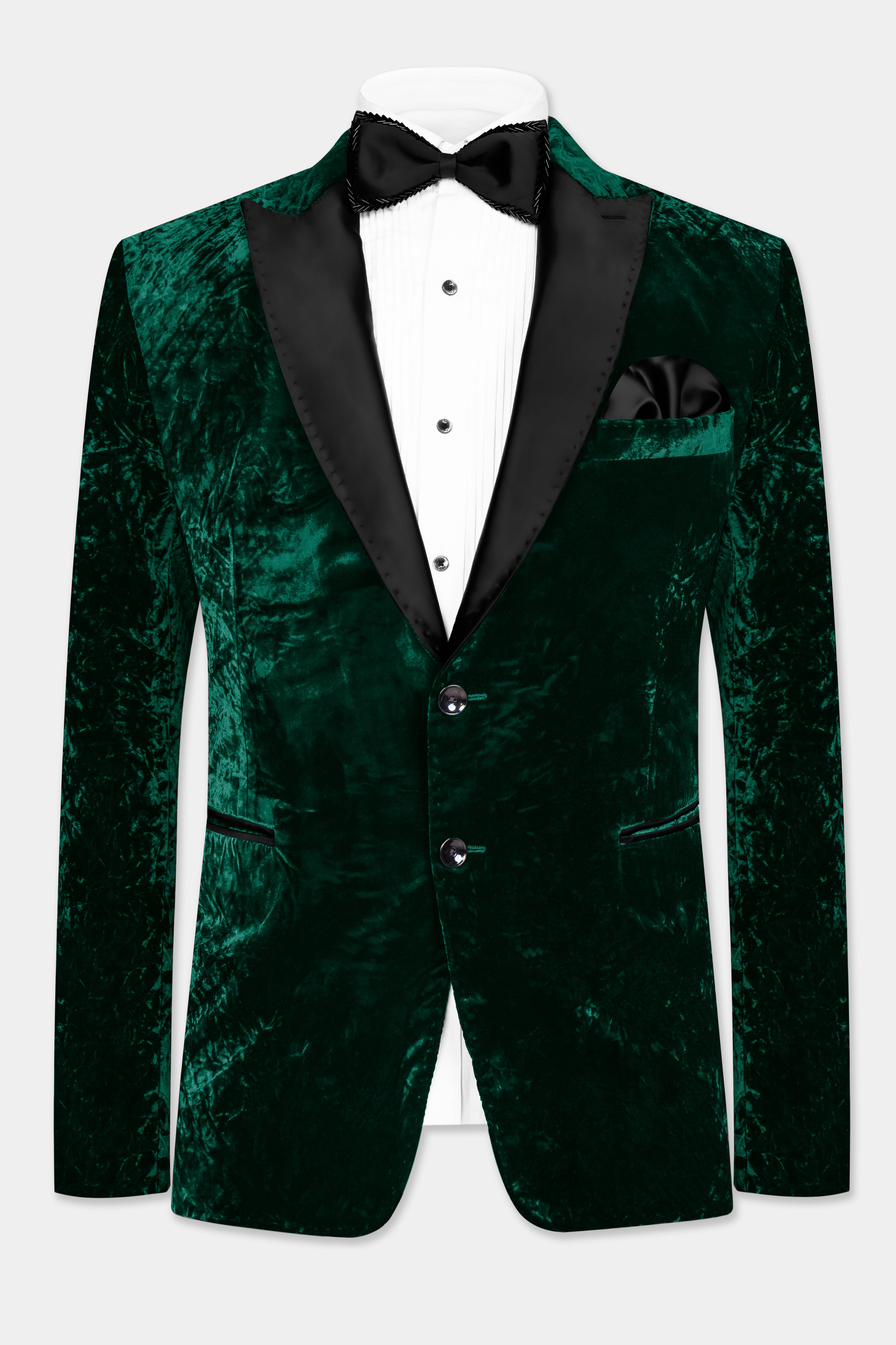 Sacramento Green Crushed Velvet Peak Collar Tuxedo Blazer