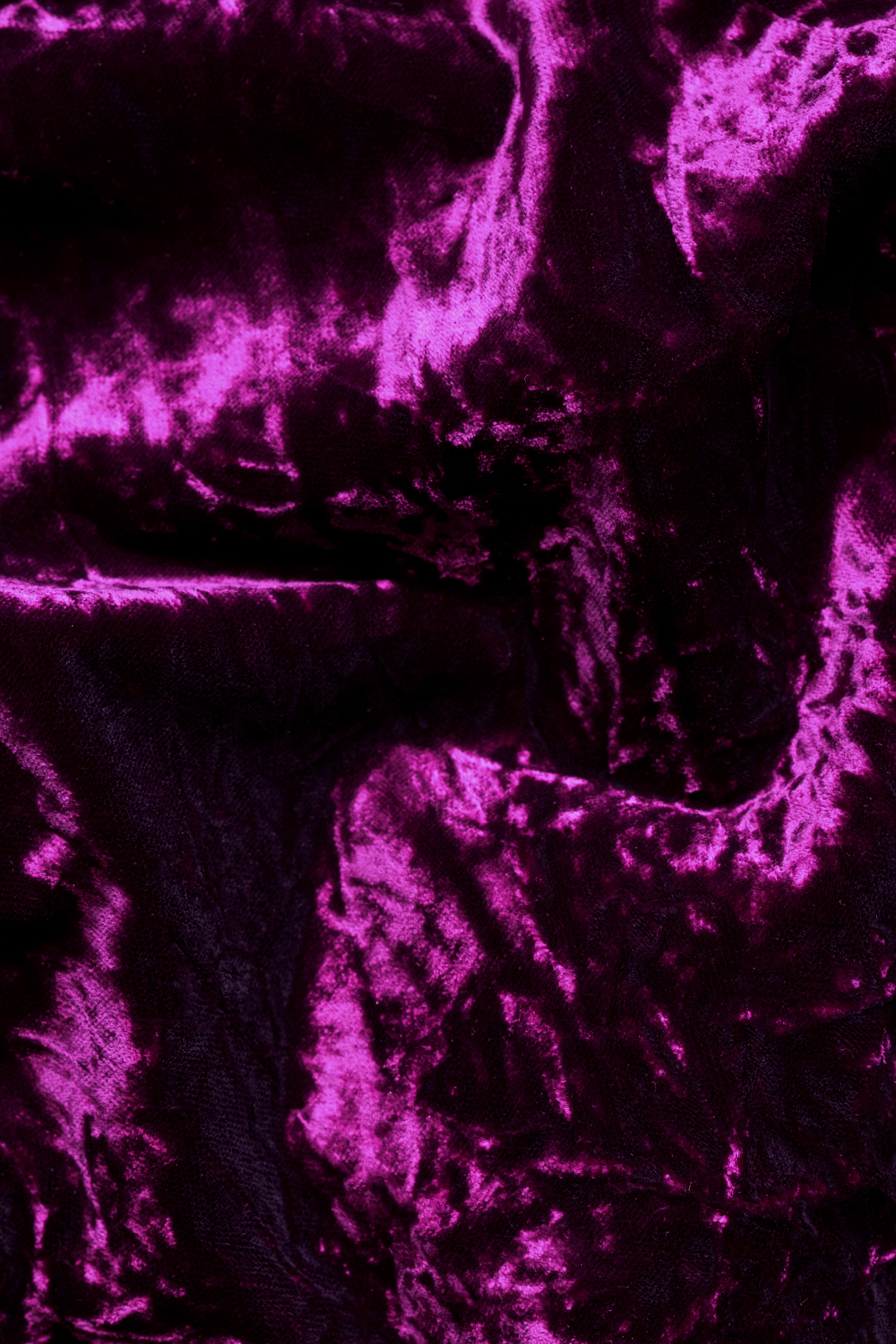 Melanzane Purple Crushed Velvet Cross Placket Bandhgala Blazer