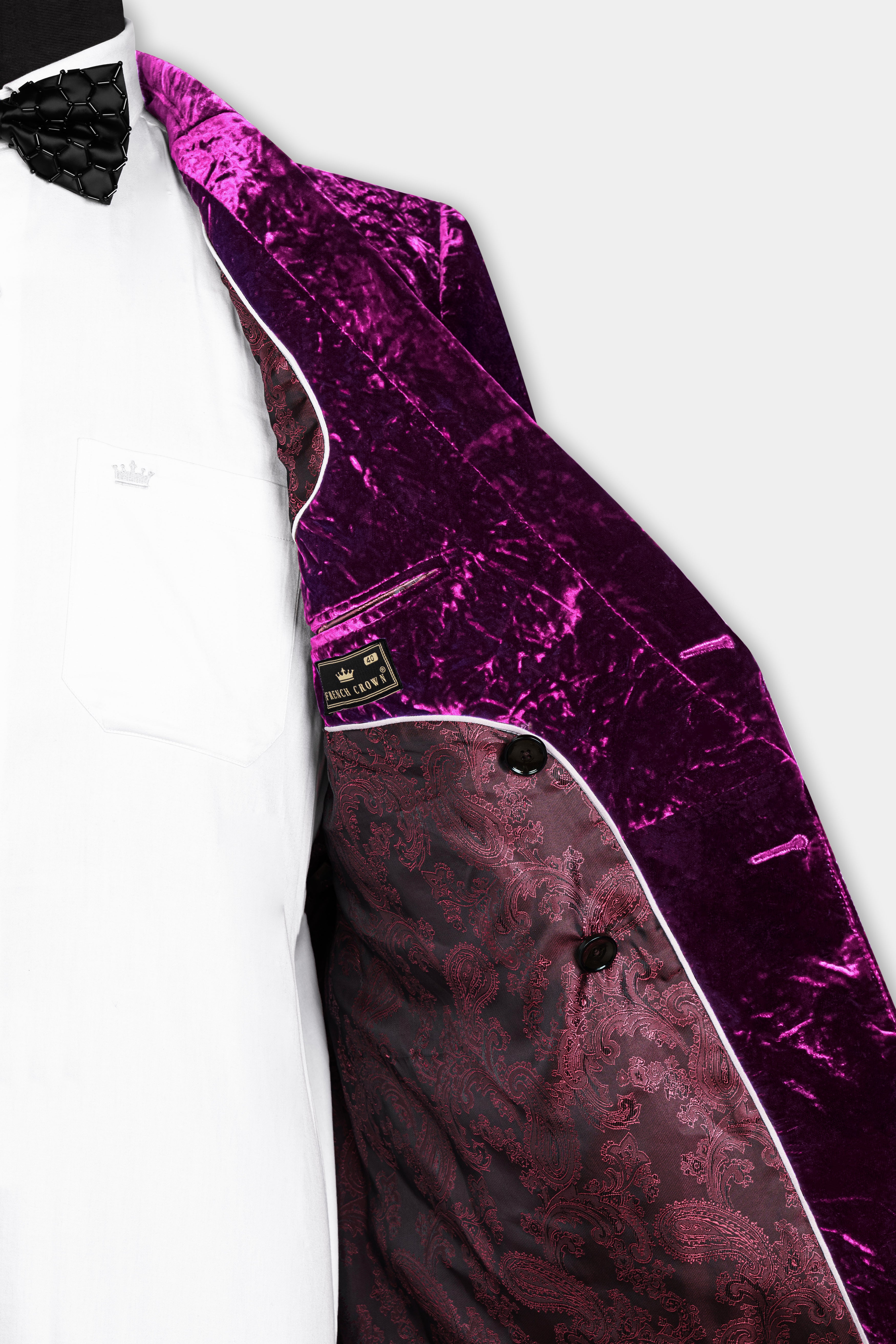 Melanzane Purple Double Breasted Crushed Velvet Blazer