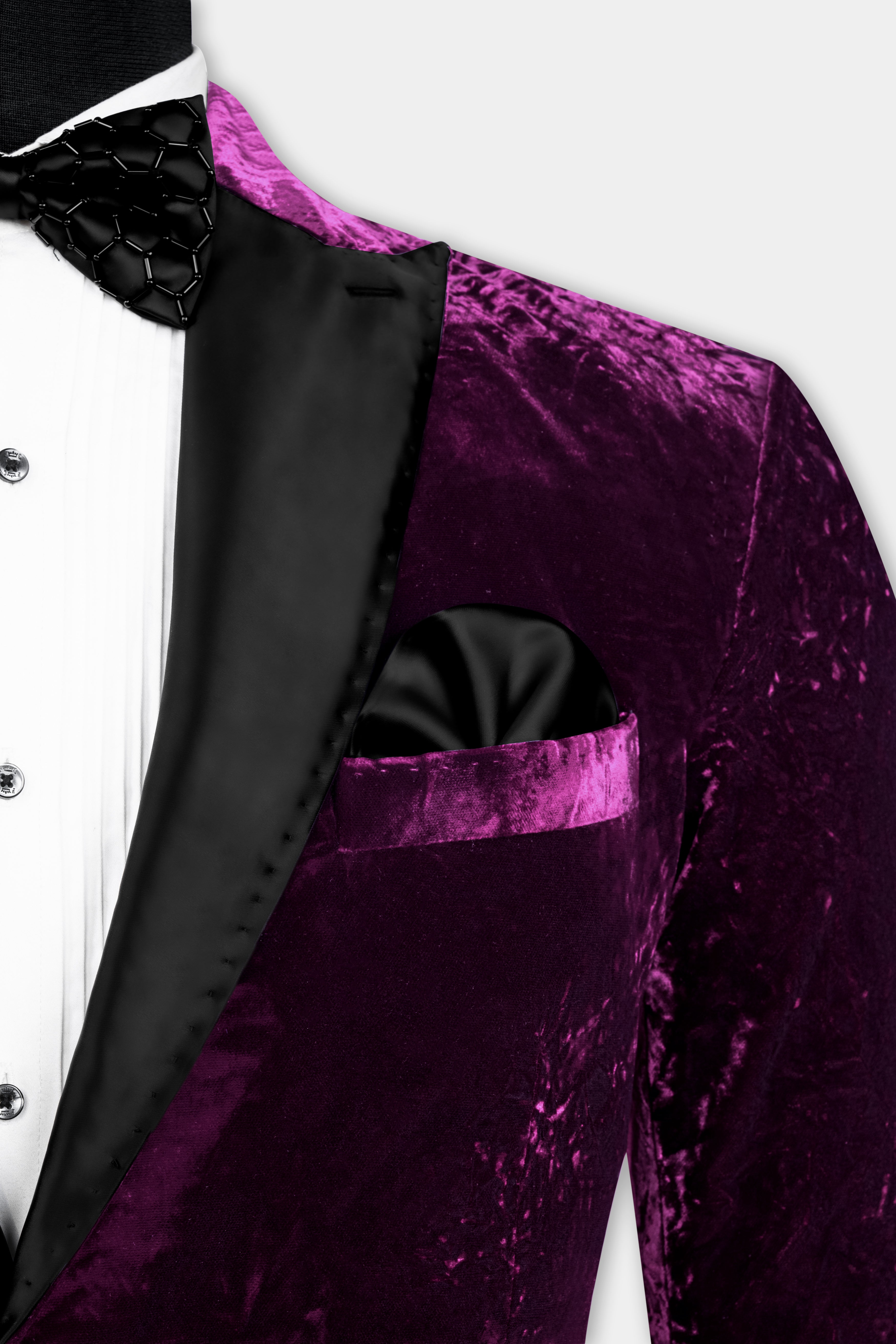 Melanzane Purple Crushed Velvet Peak Collar Tuxedo Blazer