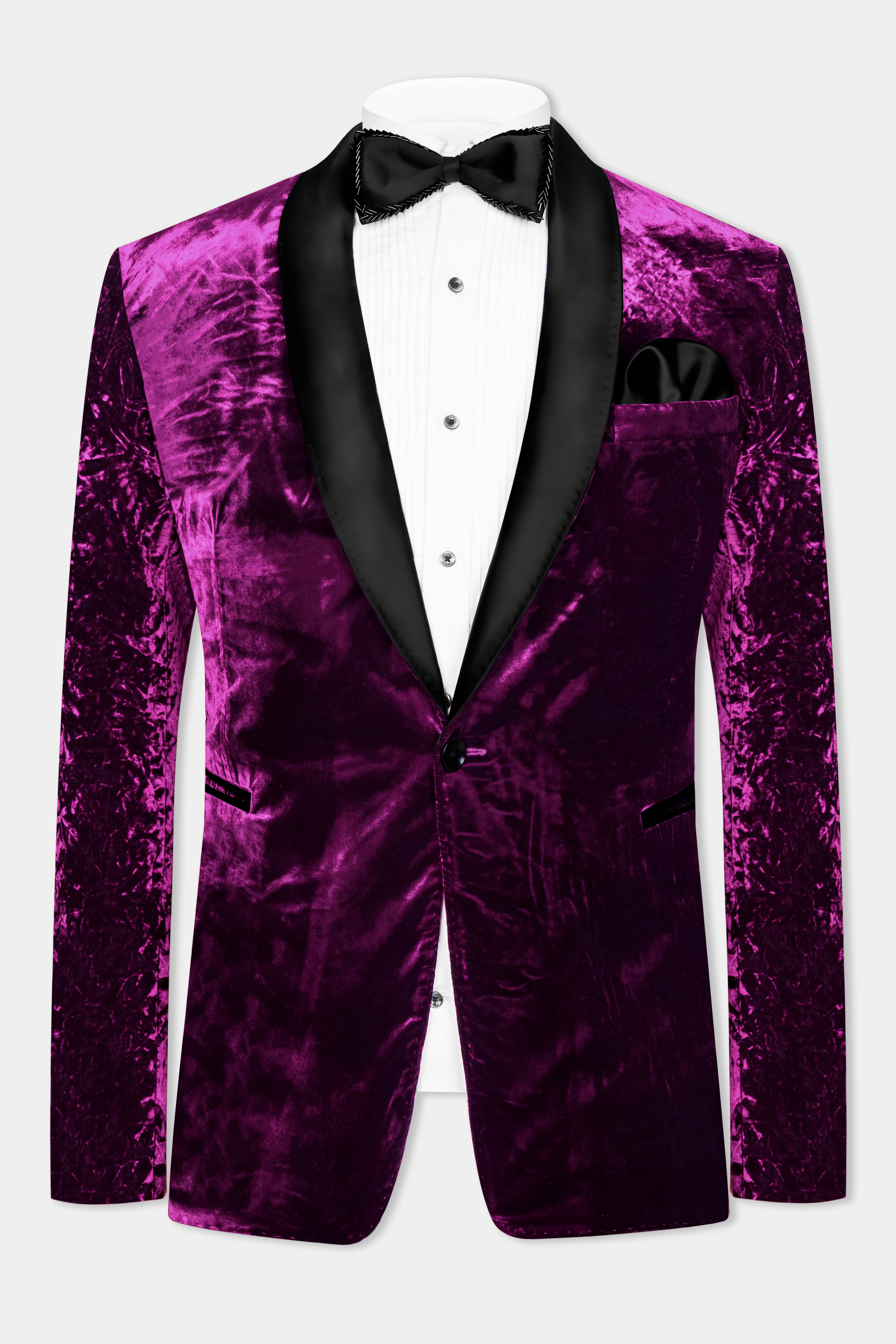 Melanzane Purple Crushed Velvet Tuxedo Blazer