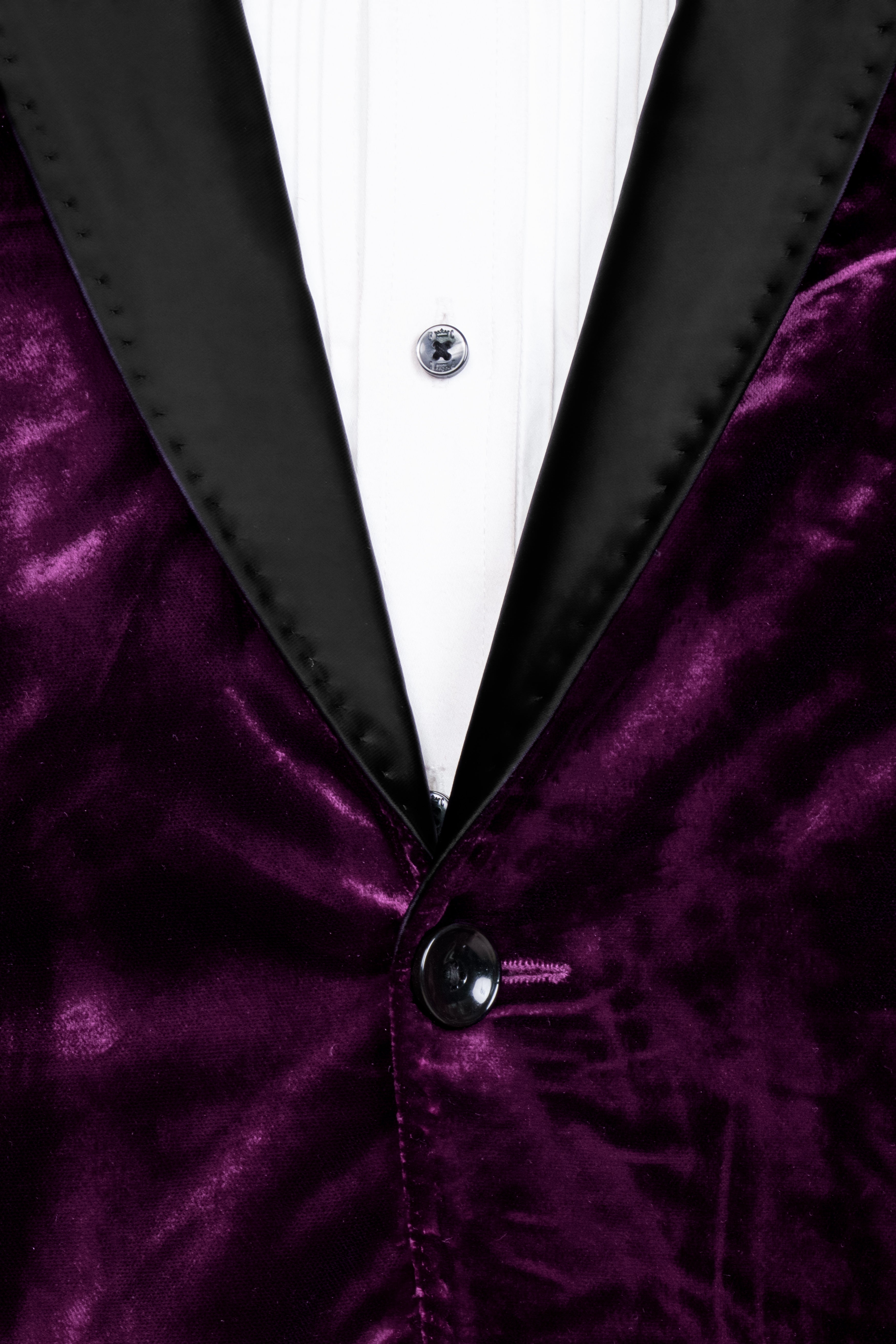 Melanzane Purple Crushed Velvet Tuxedo Blazer