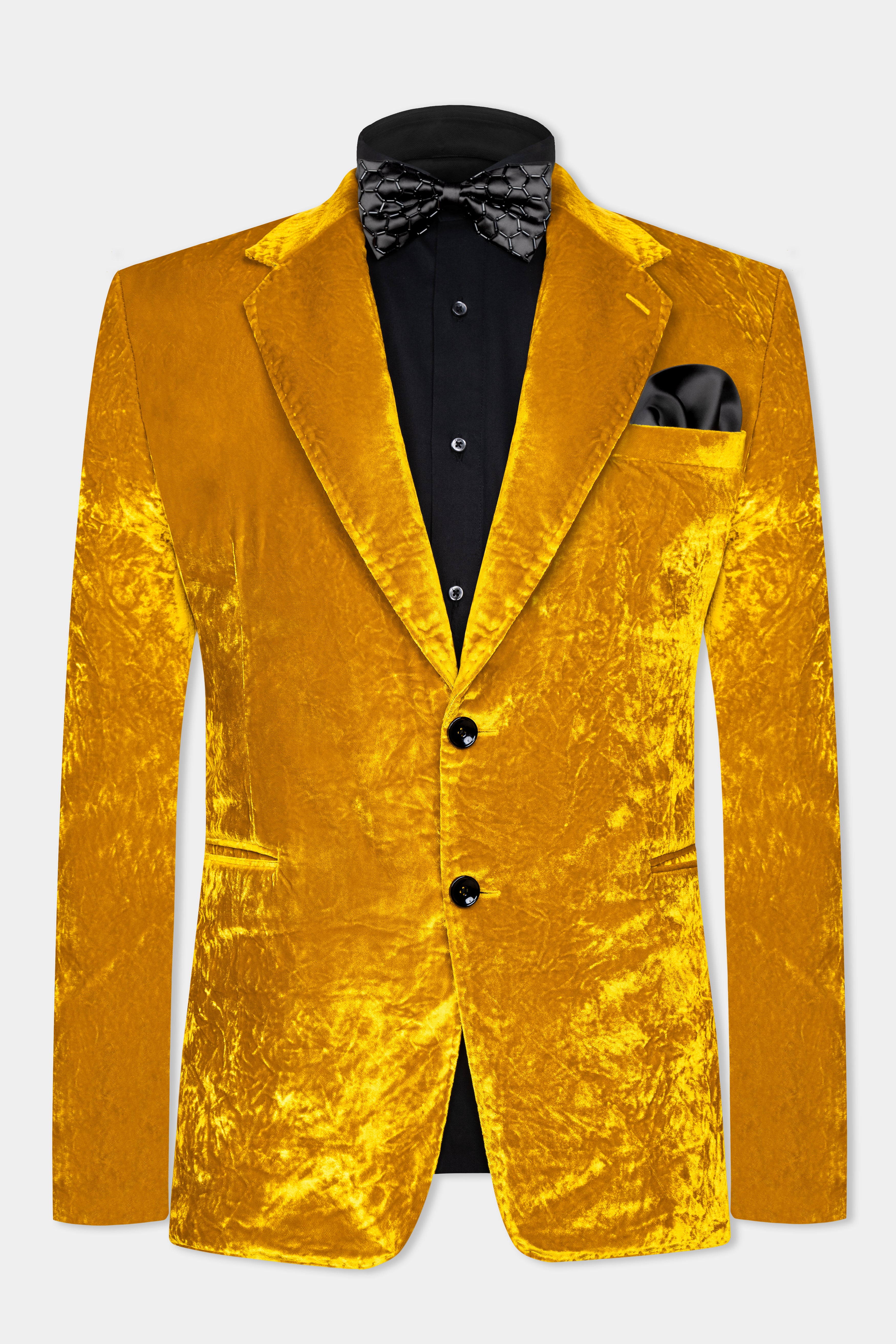 Gamboge Yellow Crushed Velvet Blazer