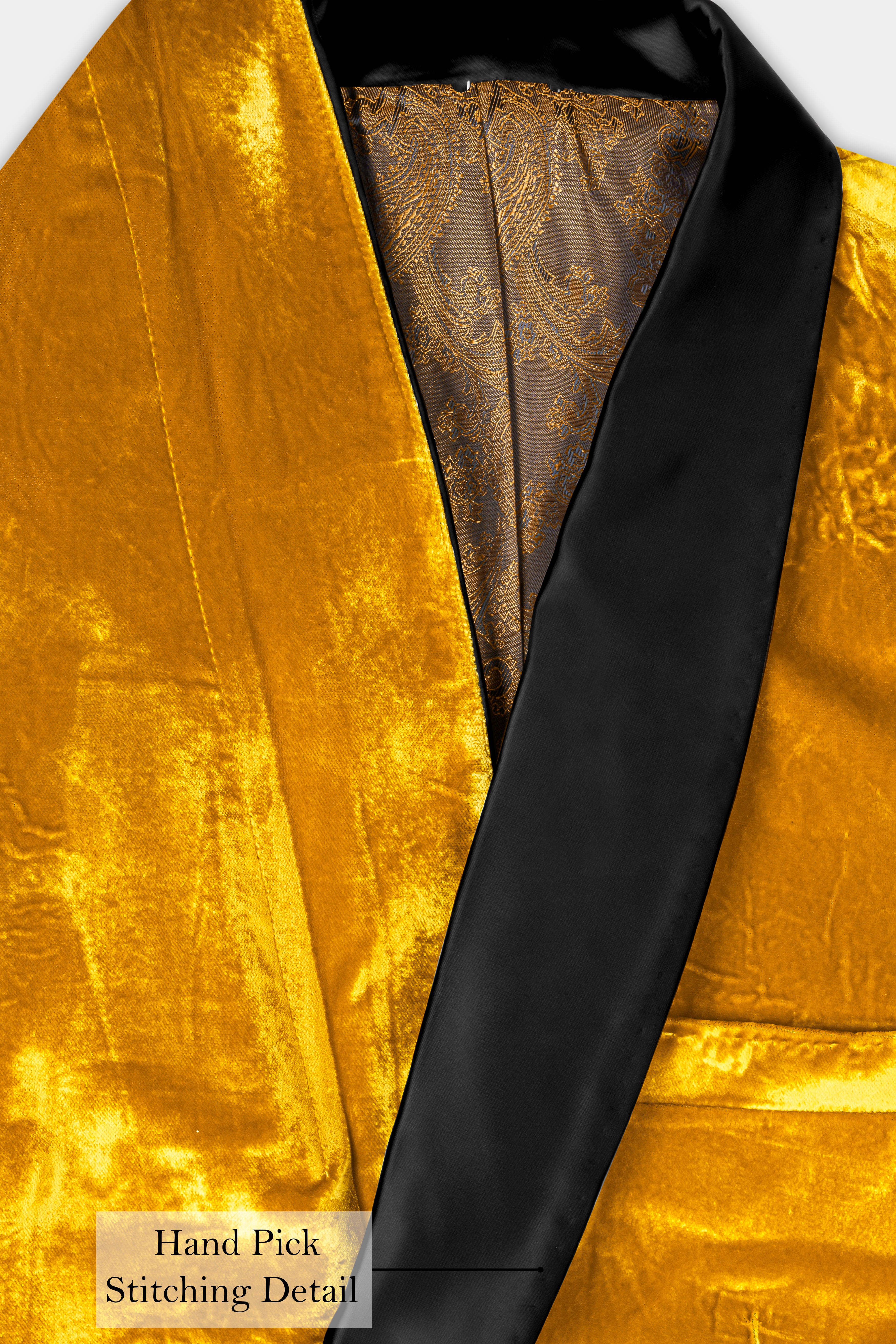 Gamboge Yellow Crushed Velvet Tuxedo Blazer