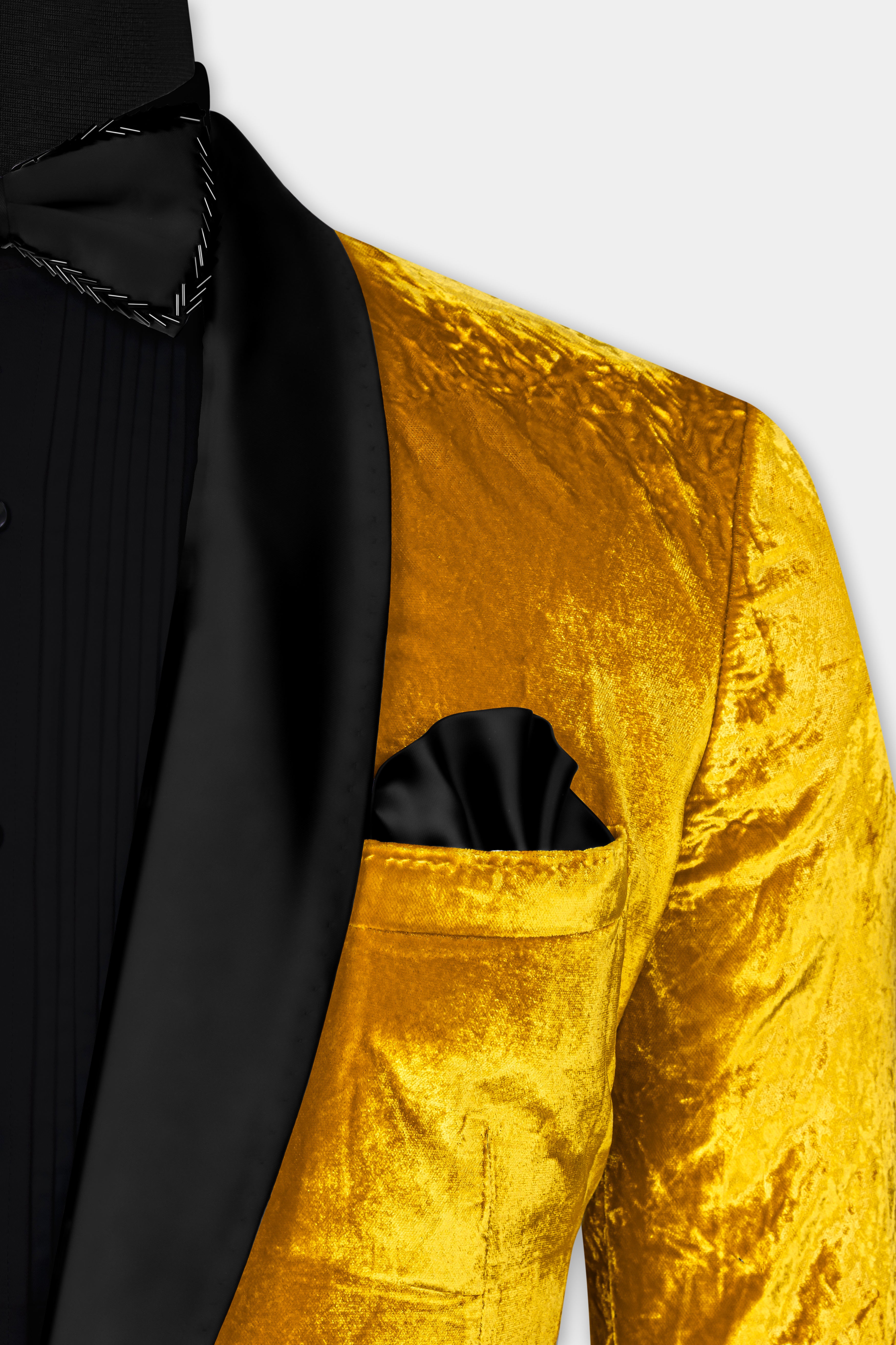 Gamboge Yellow Crushed Velvet Tuxedo Blazer