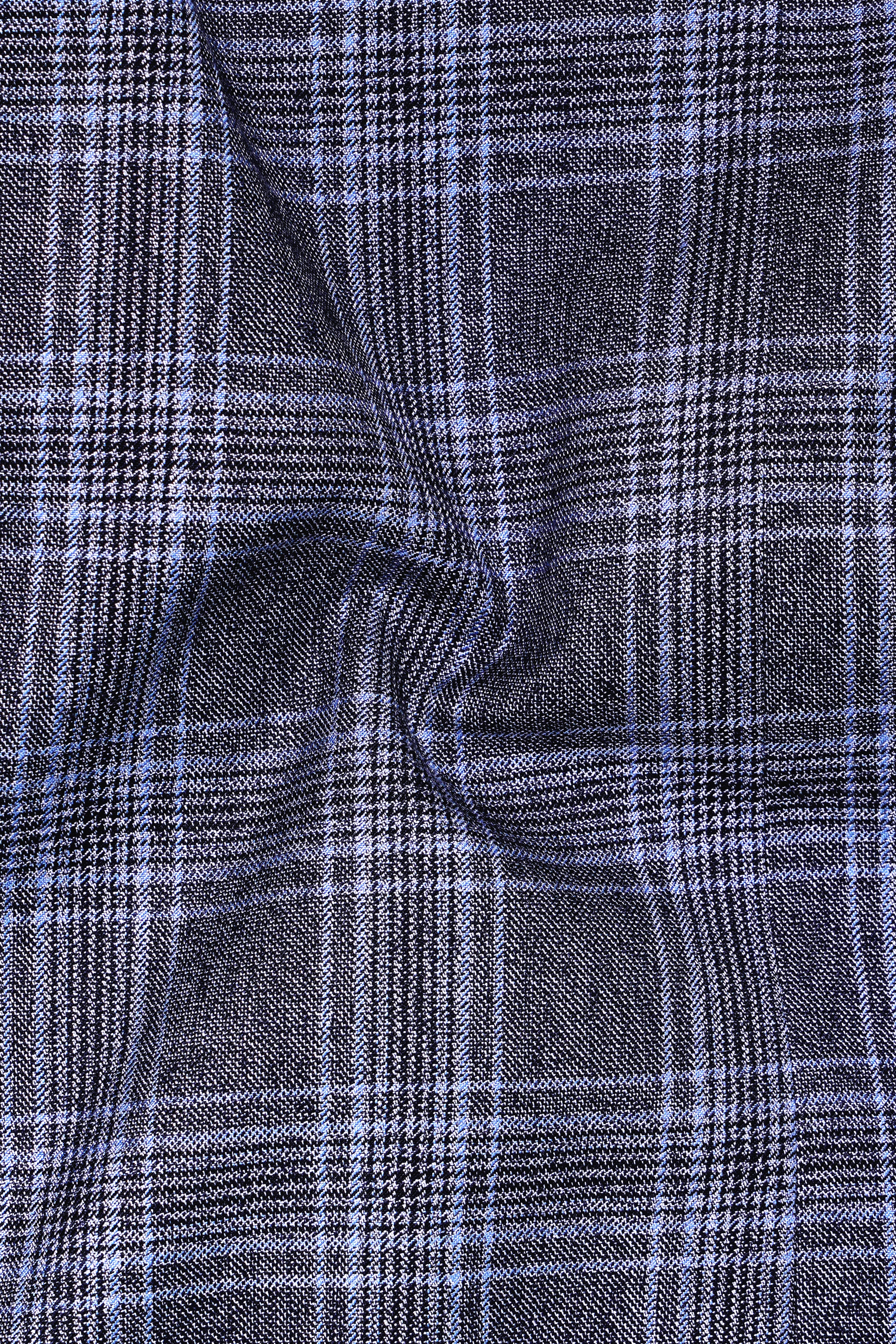 Dolphin And Casper Blue Checkered Cross Placket Bandhgala Wool Rich Blazer