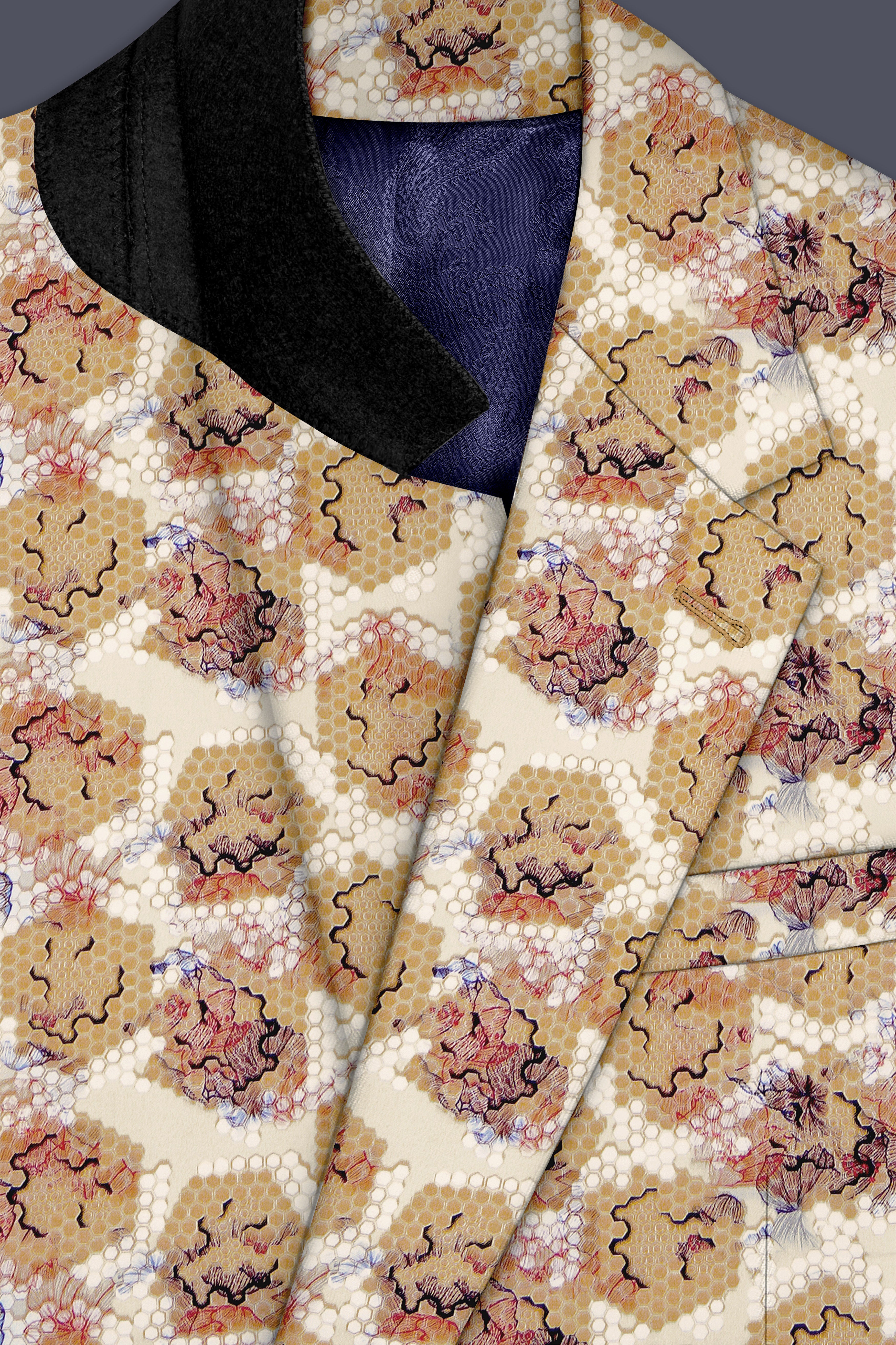 Cream Honeycomb Printed Premium Designer Blazer