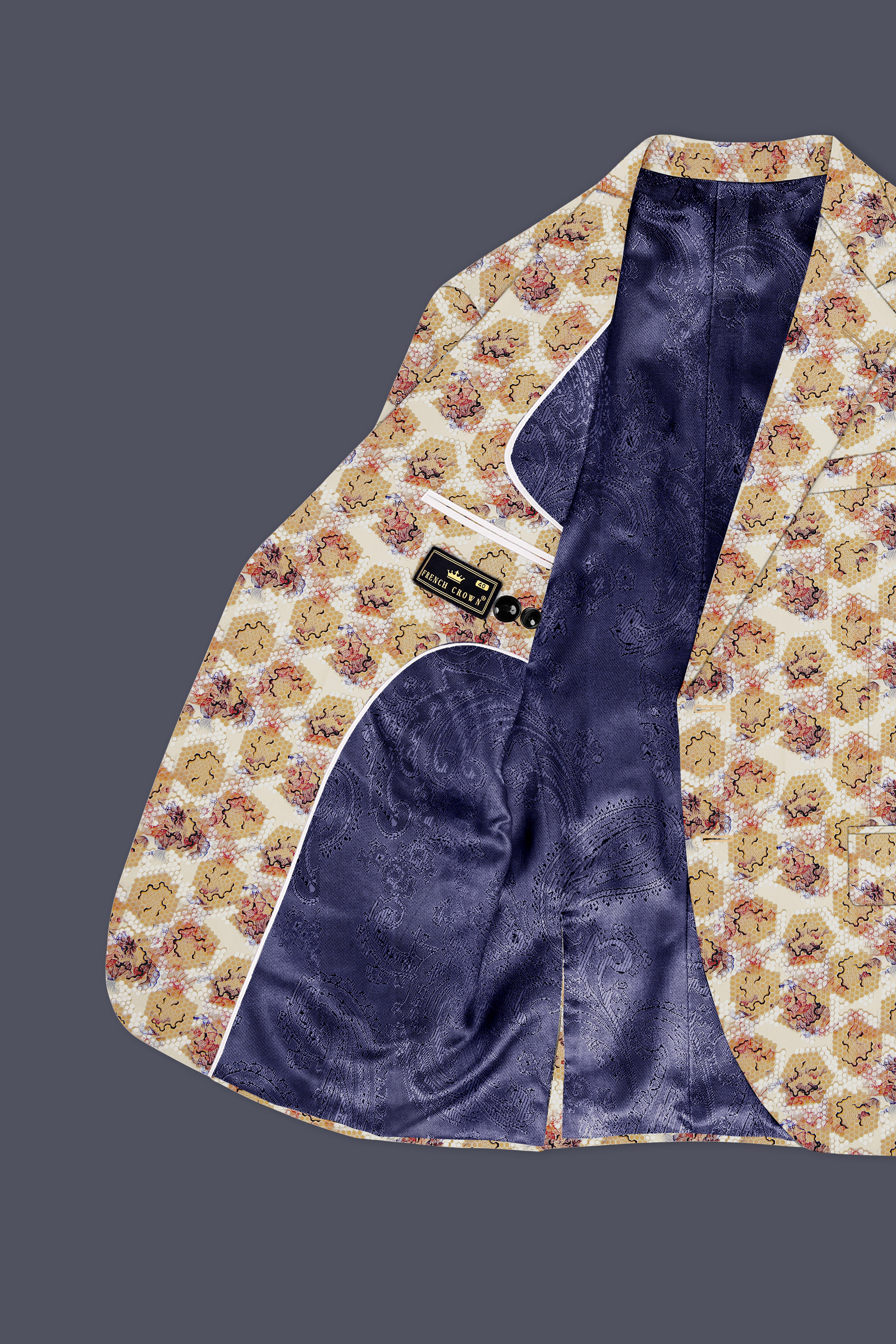 Cream Honeycomb Printed Premium Designer Blazer