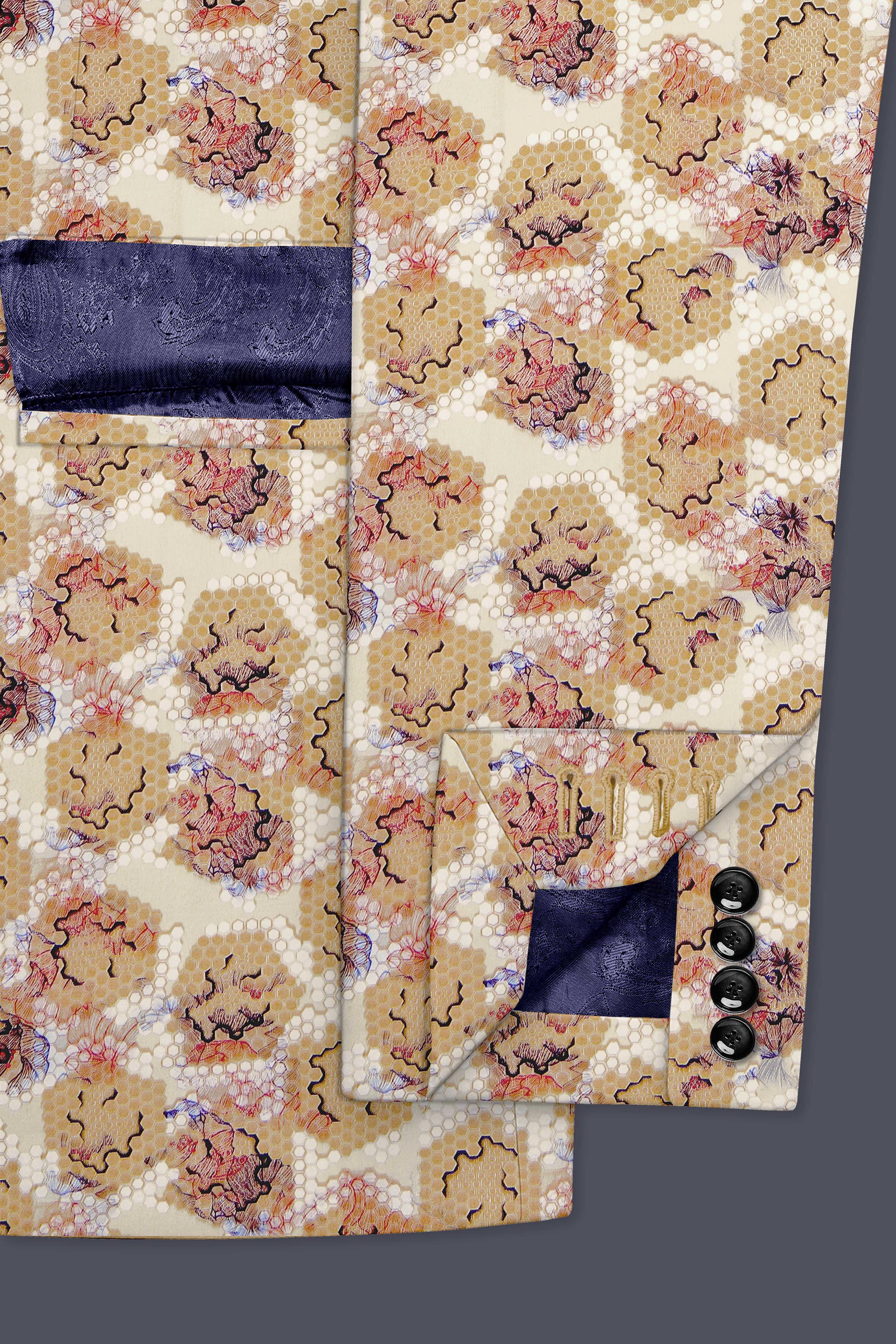 Cream Honeycomb Printed Premium Designer Blazer