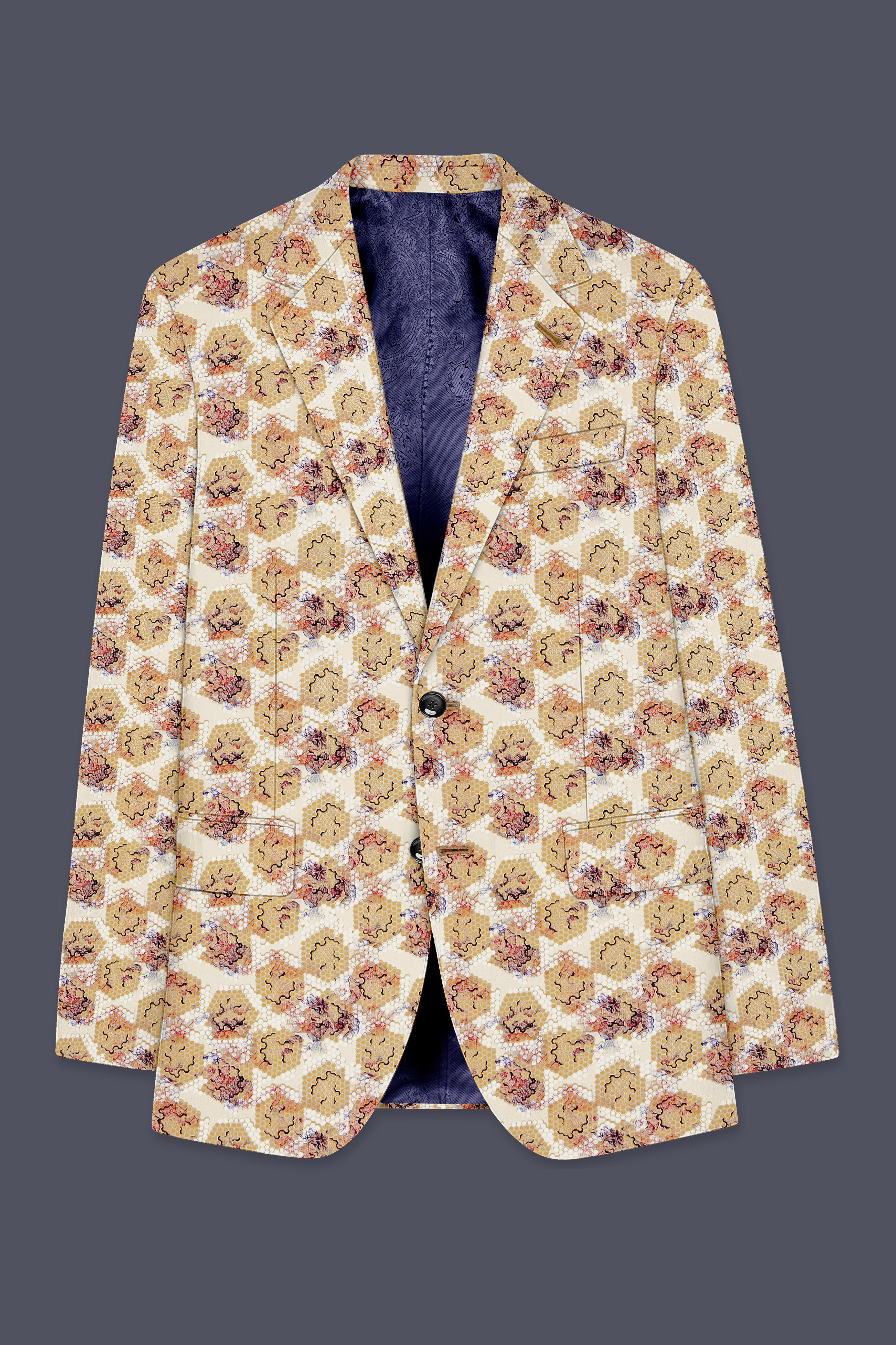 Cream Honeycomb Printed Premium Designer Blazer