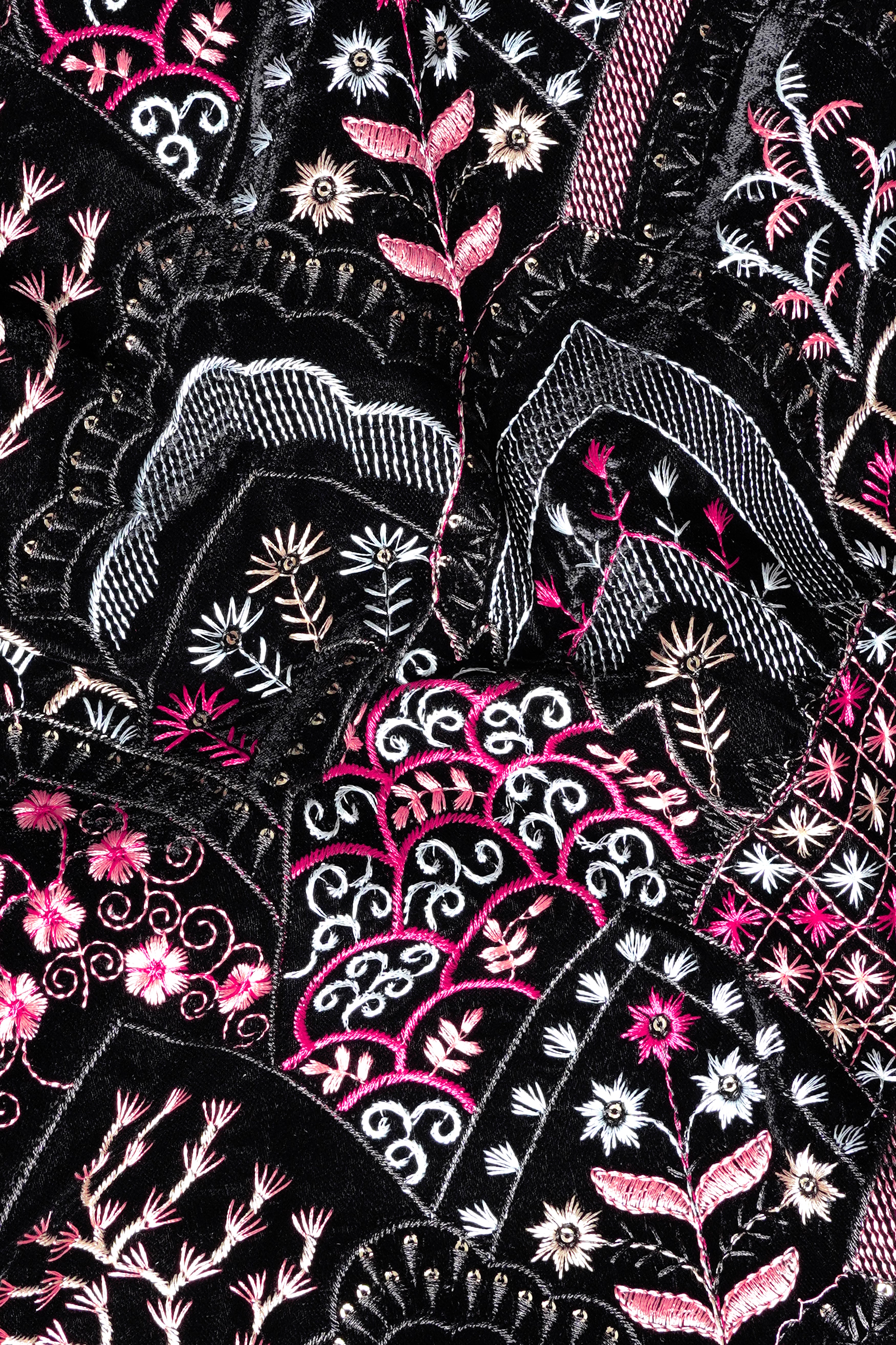 Jade Black with Tyrian Pink and Opium Brown Multicolour Floral Embroidered Cross Buttoned Bandhgala Jodhpuri BL3488-CBG-36, BL3488-CBG-38, BL3488-CBG-40, BL3488-CBG-42, BL3488-CBG-44, BL3488-CBG-46, BL3488-CBG-48, BL3488-CBG-50, BL3488-CBG-52, BL3488-CBG-54, BL3488-CBG-56, BL3488-CBG-58, BL3488-CBG-60