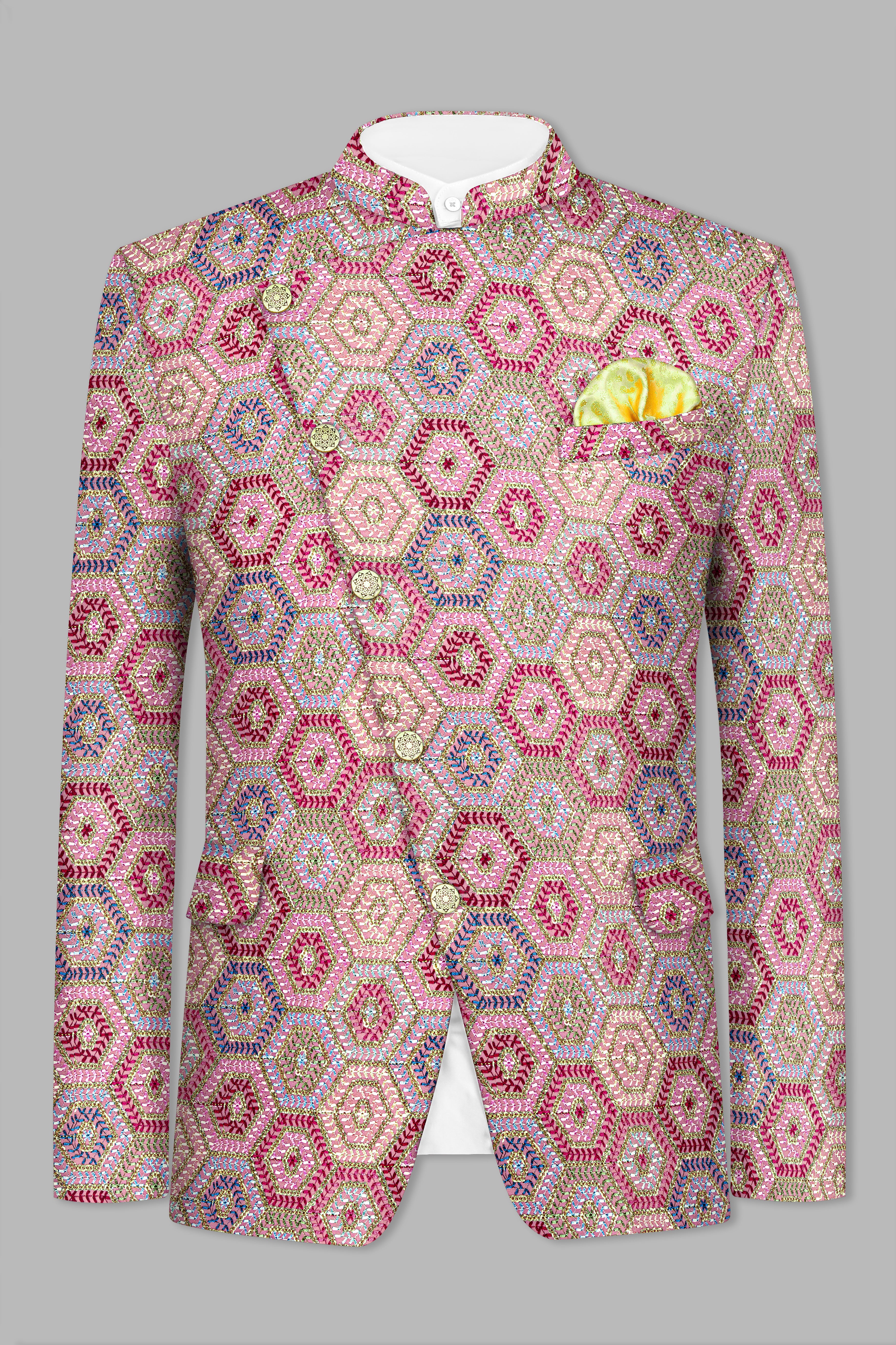 Radical Pink and Rhino Blue Multicolour Thread and Sequin Embroidered Cross Buttoned Bandhgala Jodhpuri BL3491-CBG-36, BL3491-CBG-38, BL3491-CBG-40, BL3491-CBG-42, BL3491-CBG-44, BL3491-CBG-46, BL3491-CBG-49, BL3491-CBG-50, BL3491-CBG-52, BL3491-CBG-54, BL3491-CBG-56, BL3491-CBG-58, BL3491-CBG-60