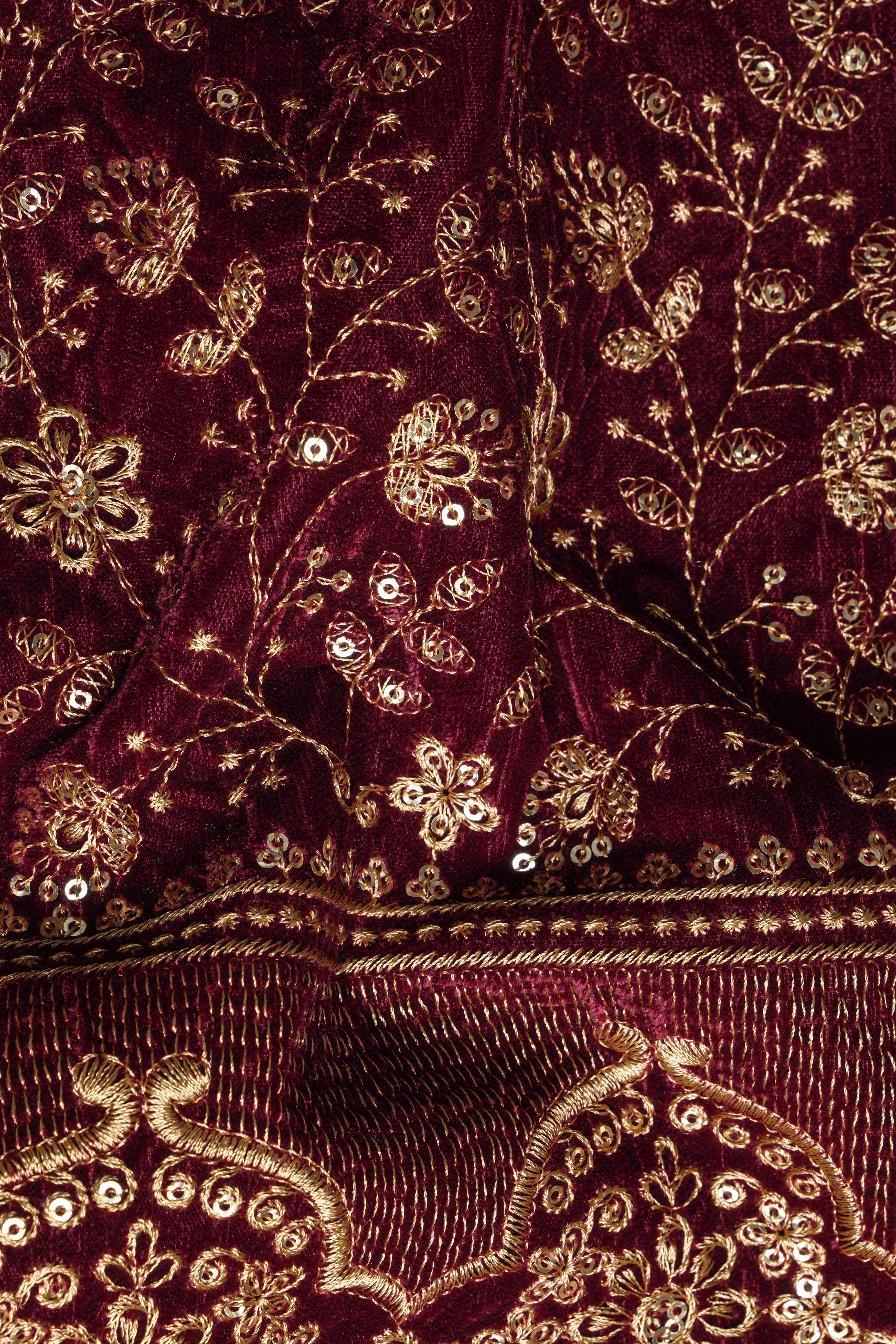 Temptress Maroon Floral Golden Thread Embroidered Bandhgala Jodhpuri BL3498-BG-36, BL3498-BG-38, BL3498-BG-40, BL3498-BG-42, BL3498-BG-44, BL3498-BG-46, BL3498-BG-49, BL3498-BG-50, BL3498-BG-52, BL3498-BG-54, BL3498-BG-56, BL3498-BG-58, BL3498-BG-60