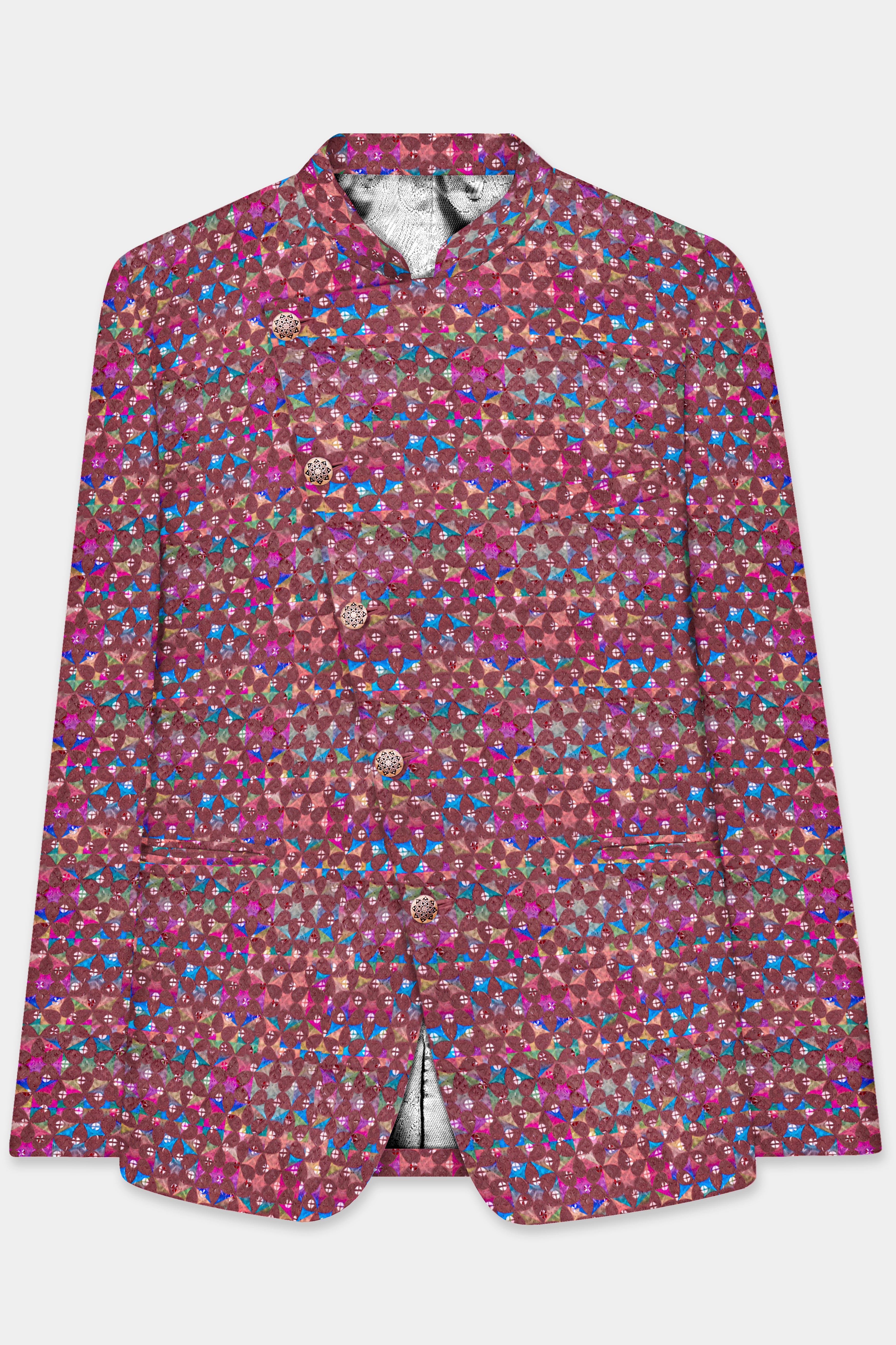 Cordovan Brown And Trendy Purple Multicolour Embroidered Cross Placket Bandhgala Jodhpuri